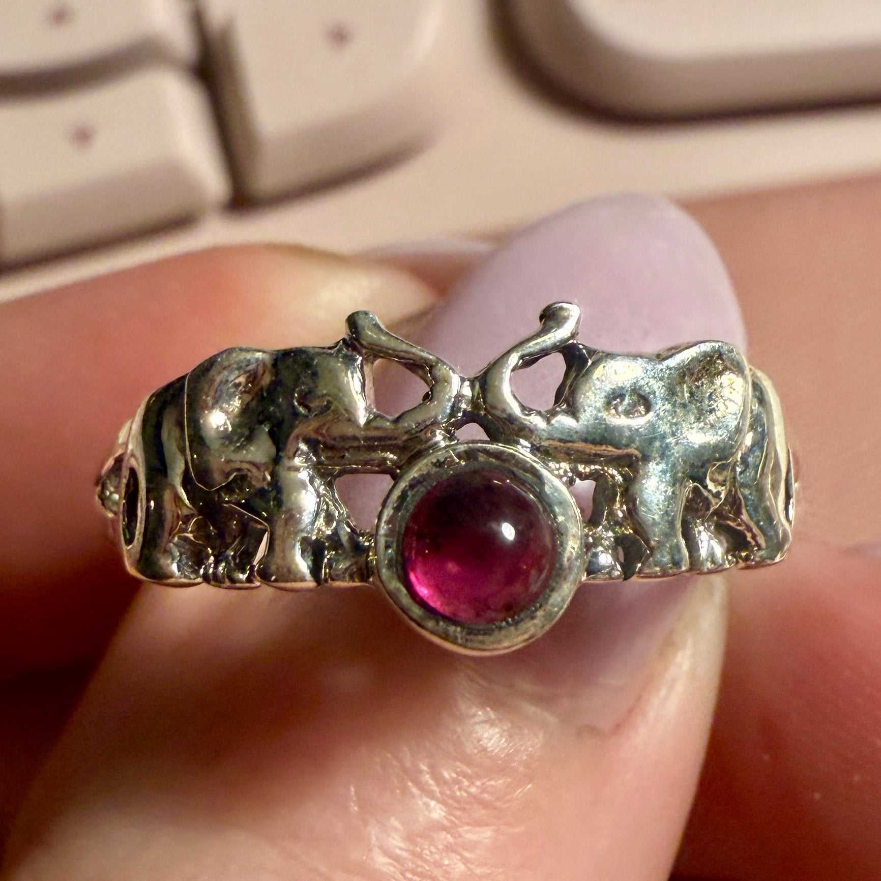 Garnet Elephant Band Ring – Sterling Silver – Sizes 7, 10, 12 | Rings | Wiccan Center