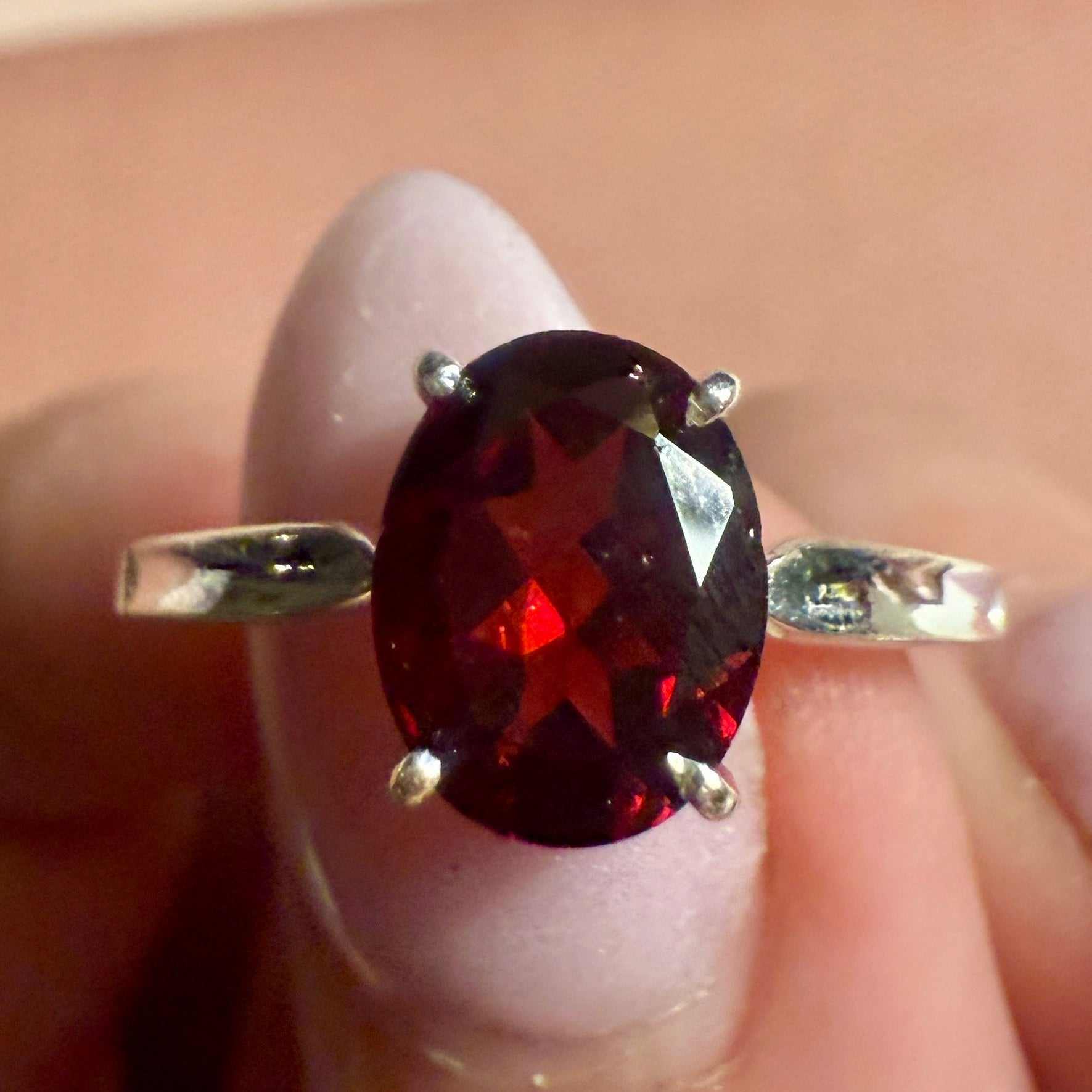 Garnet Oval-Cut Classic Ring – Sterling Silver – Size 8 | Rings | Wiccan Center