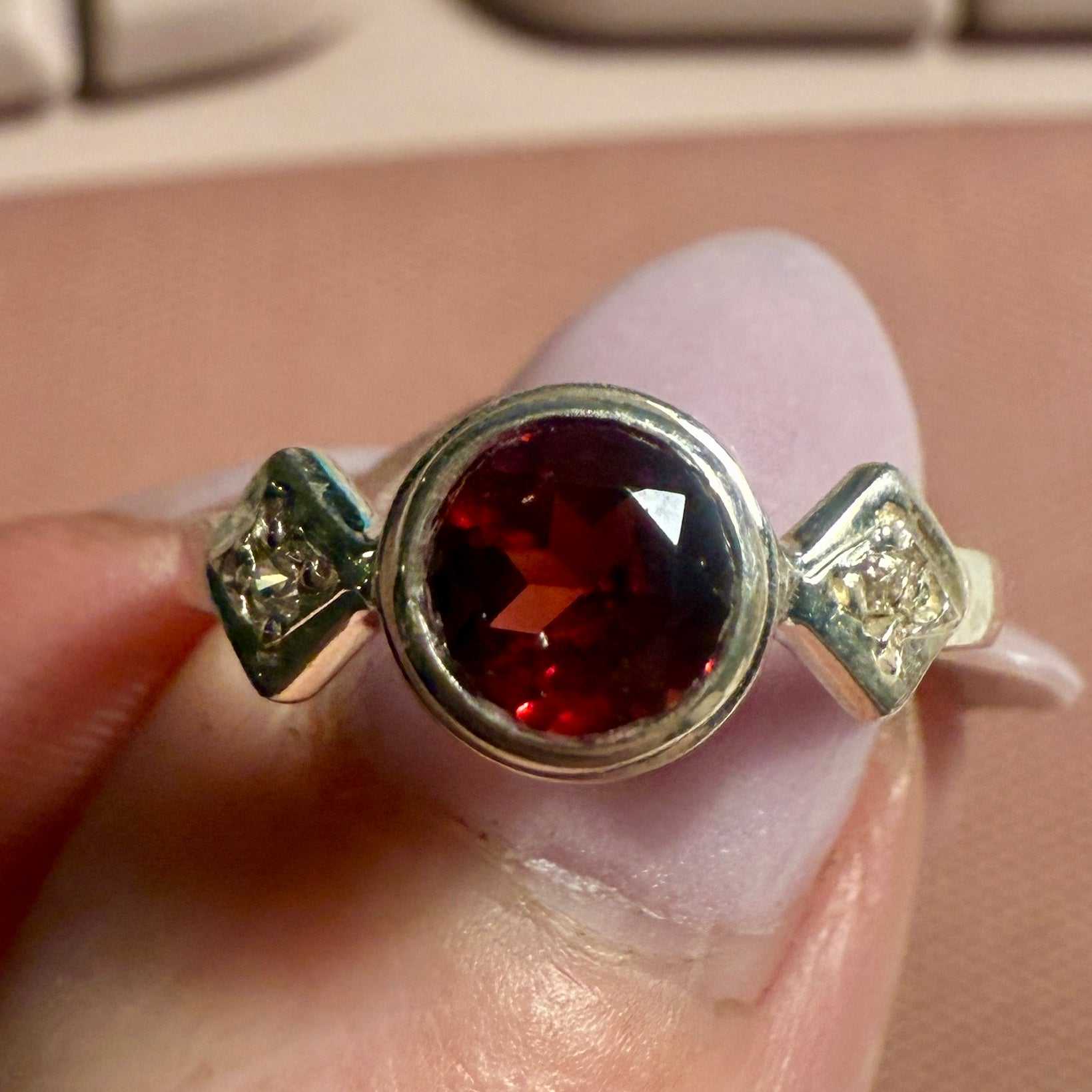 Garnet & Diamond-Accented Sterling Silver Ring – Sizes 7 & 8 | Rings | Wiccan Center