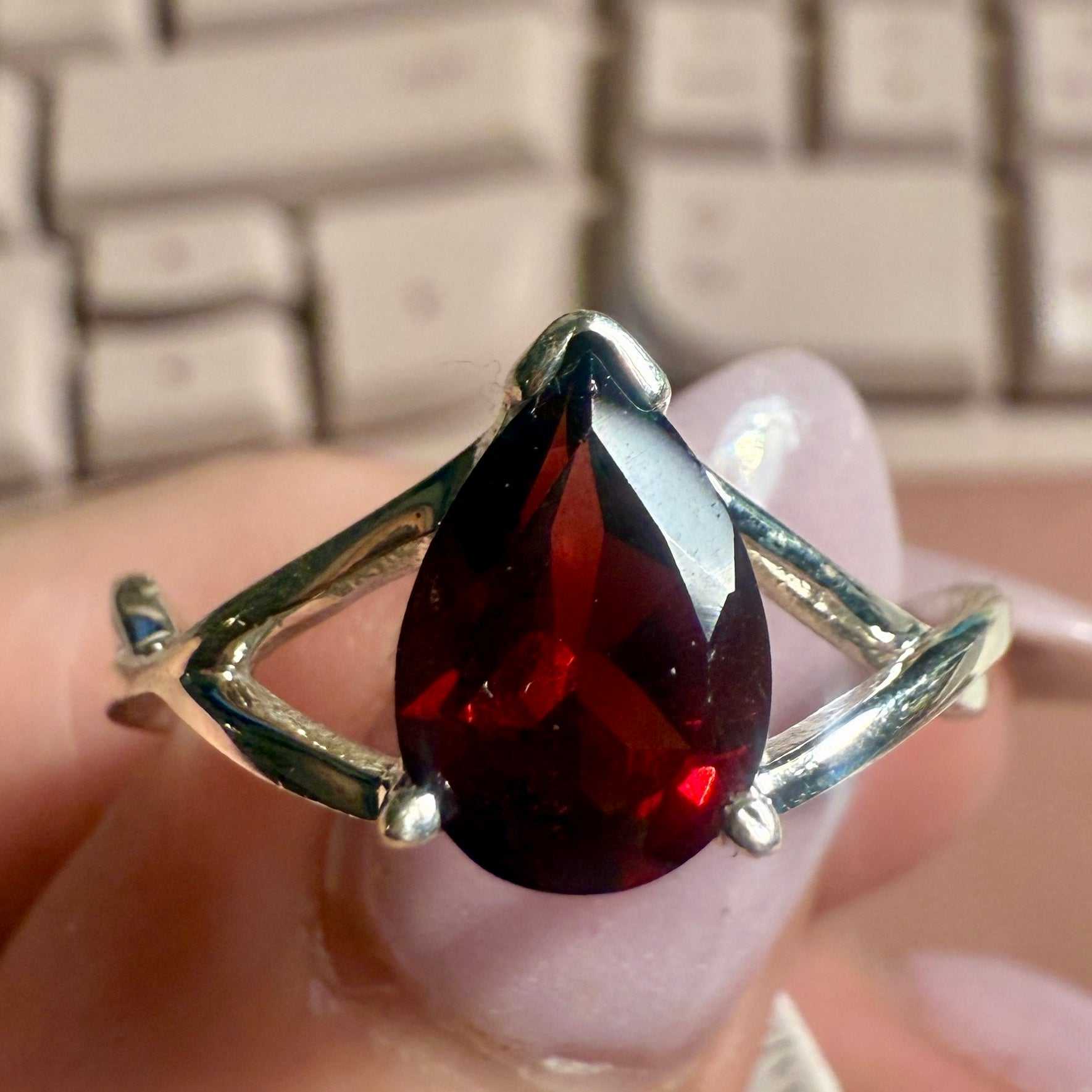 Pear-Cut Garnet Ring – Size 10 | Rings | Wiccan Center