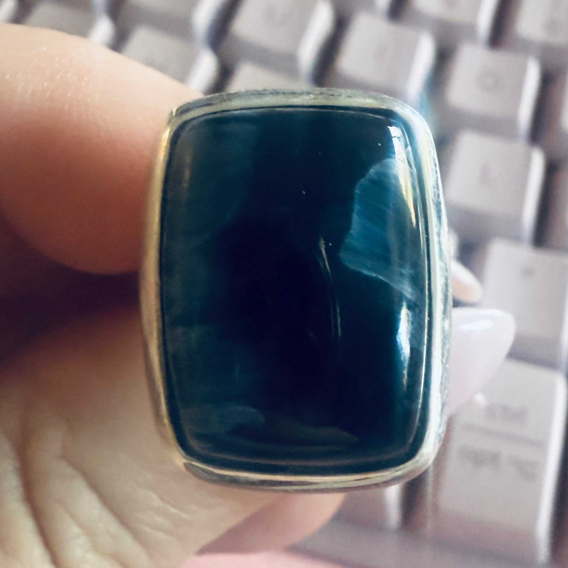 Pietersite Wide-Rectangle Ring – Sterling Silver – Size 8 | Rings | Wiccan Center