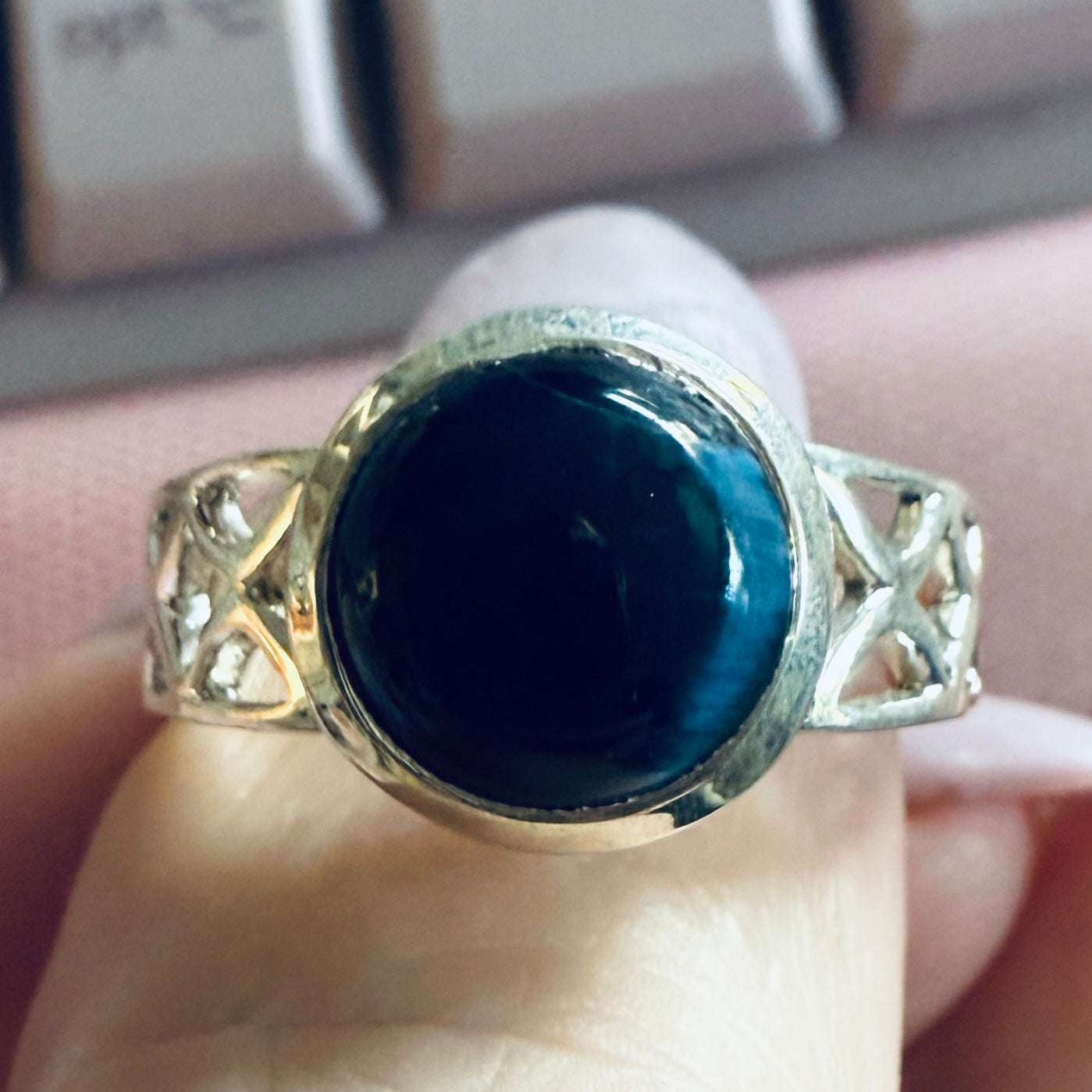 Pietersite Round Cabochon Ring – Sterling Silver – Size 10 | Rings | Wiccan Center