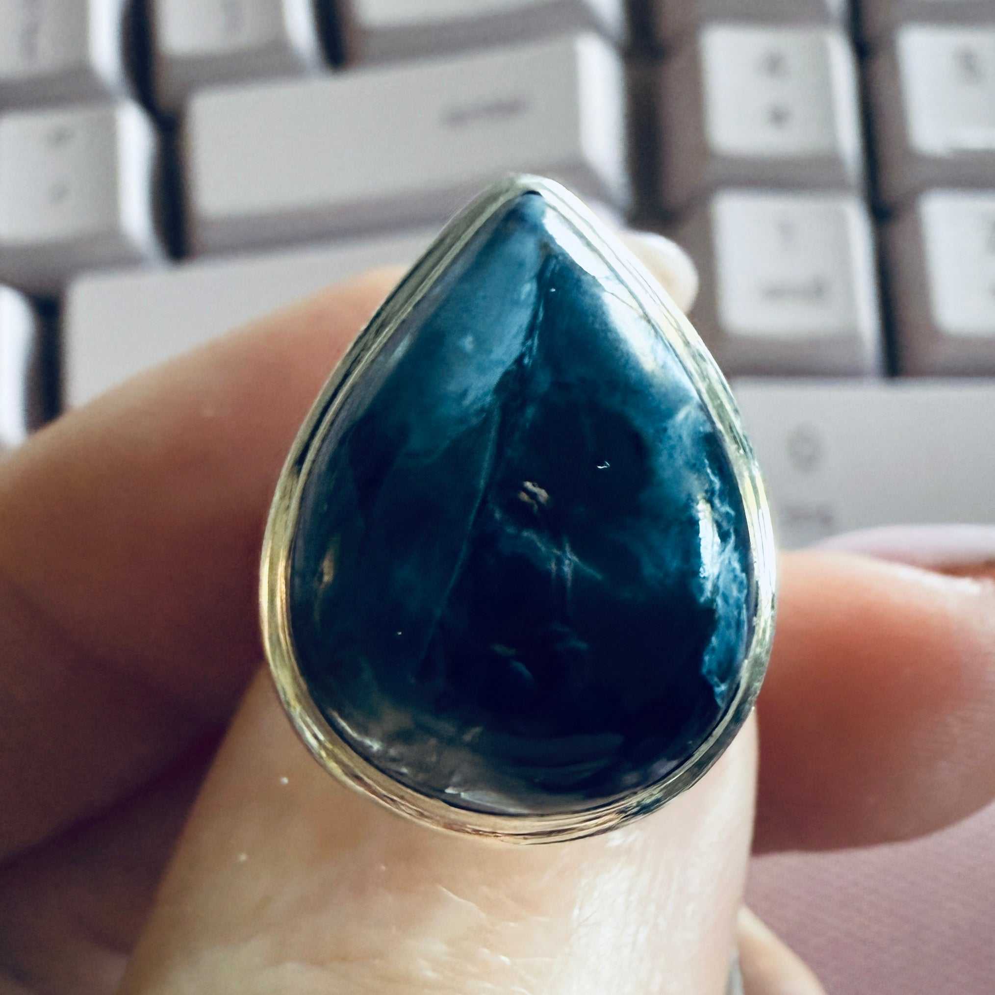 Pietersite Pear-Shaped Ring – Sterling Silver – Size 6 | Rings | Wiccan Center