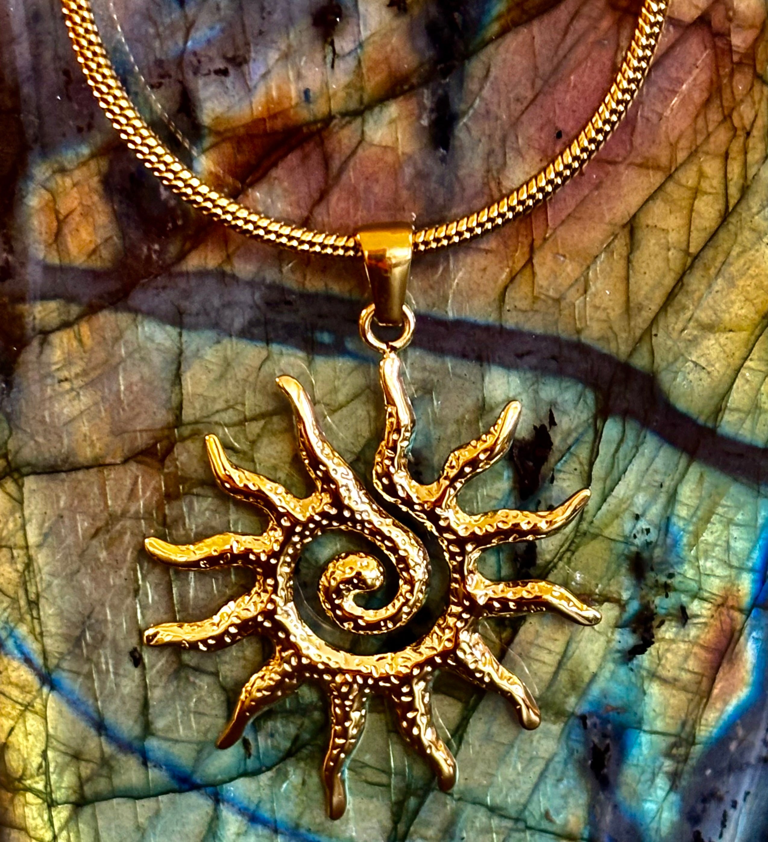 Vintage Sun Totem Pendant Necklace – Golden Radiance for Inner Strength & Style | | Wiccan Center