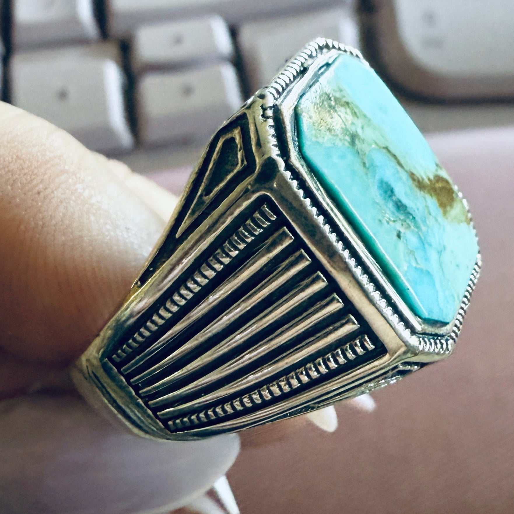Masculine Turquoise Sterling Silver Ring — Size 14 | Rings | Wiccan Center