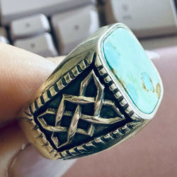 Masculine Turquoise Sterling Silver Ring — Sizes 10 & 11 | Rings | Wiccan Center