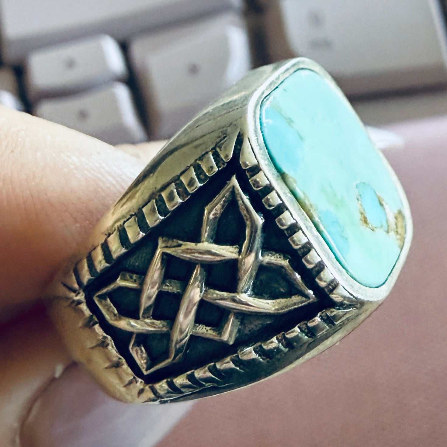 Masculine Turquoise Sterling Silver Ring — Sizes 10 & 11 | Rings | Wiccan Center