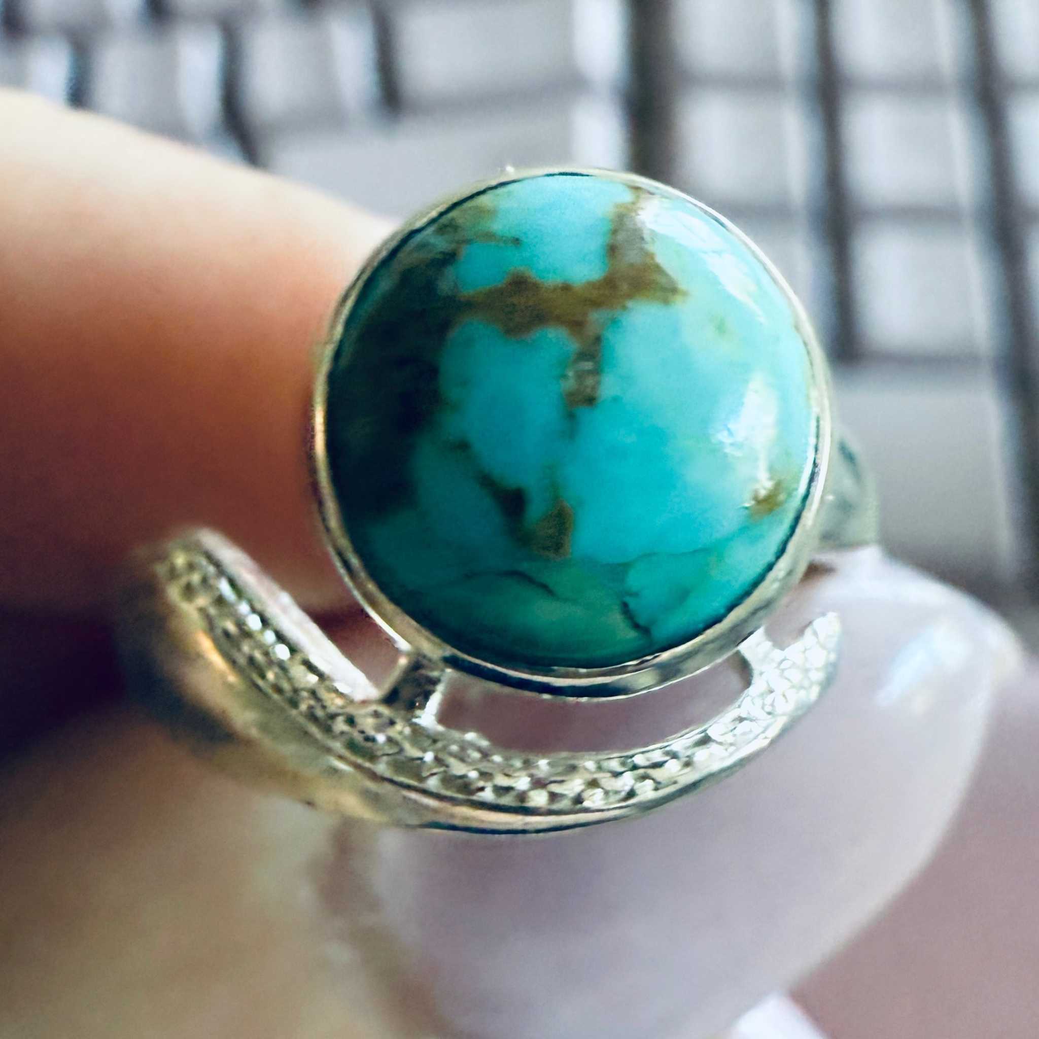 Turquoise Crescent-Embrace Ring — Size 7 | Rings | Wiccan Center