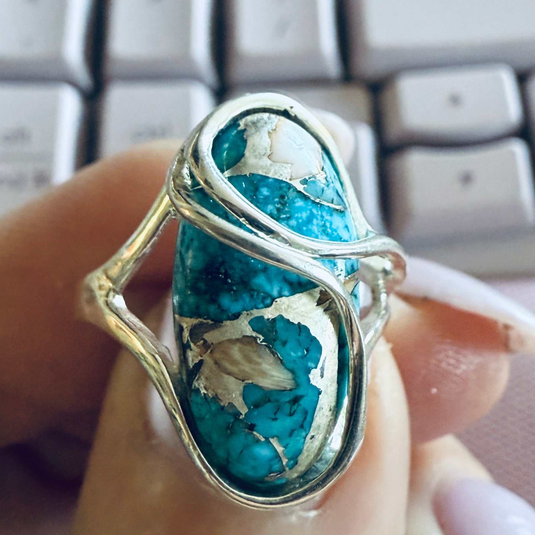 Flowy Turquoise Ring - Sterling Silver — Size 6 | Rings | Wiccan Center