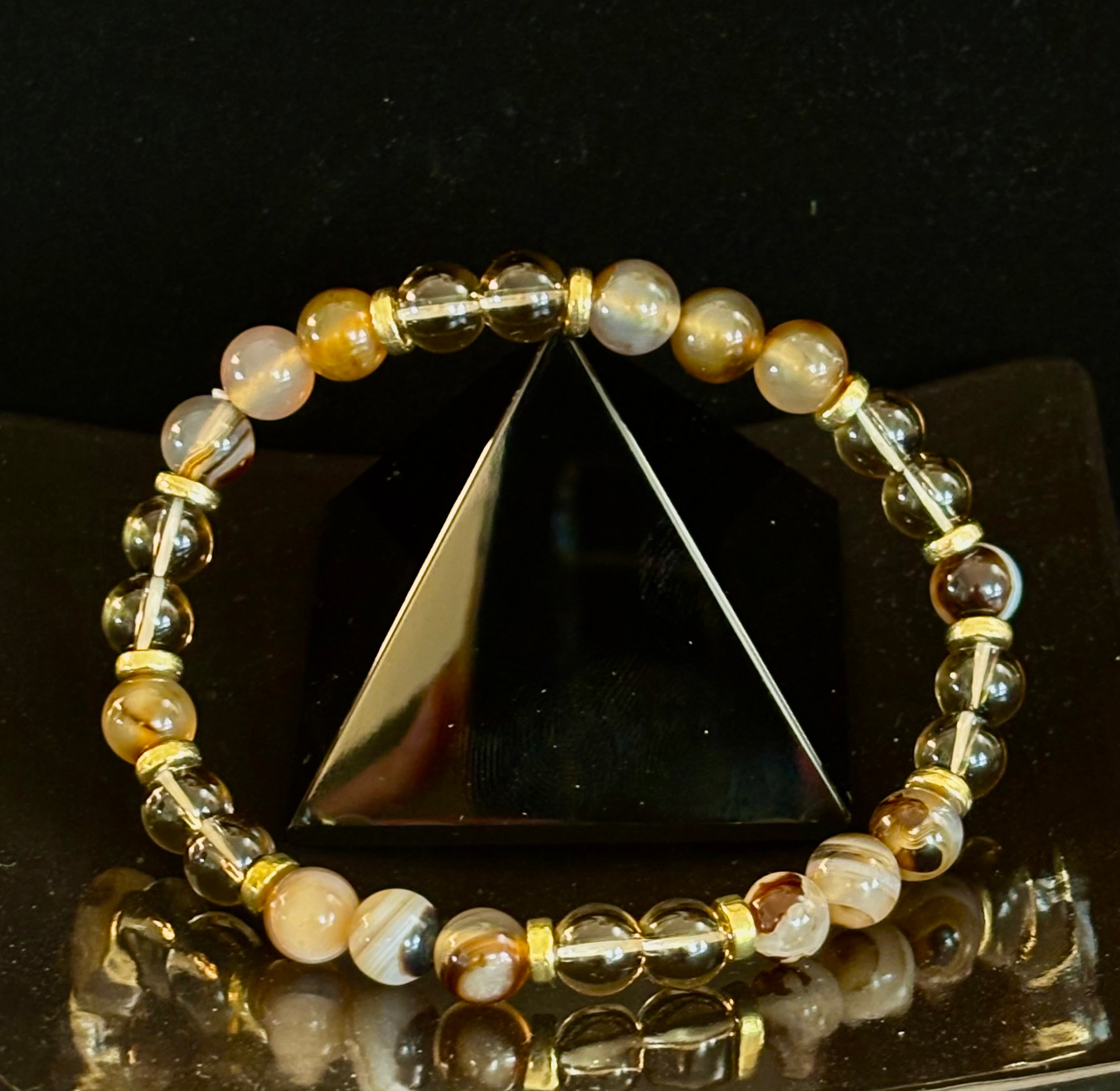 Bohemian "Overthinker's Elixir" Bracelet – Handcrafted Botswana Agate & Smoky Quartz for Grounding & Clarity | | Wiccan Center