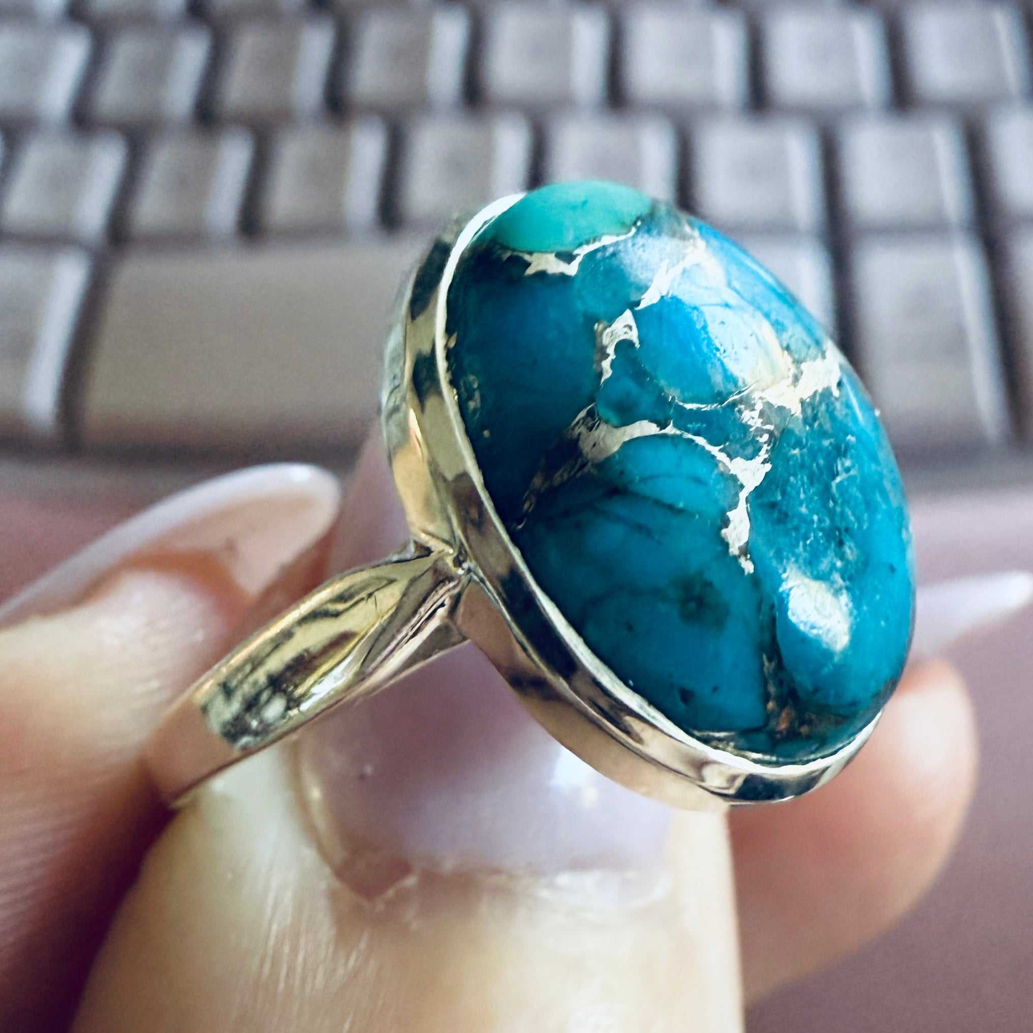 Turquoise Ring — Size 8 (Oval, Classic Band) | Rings | Wiccan Center