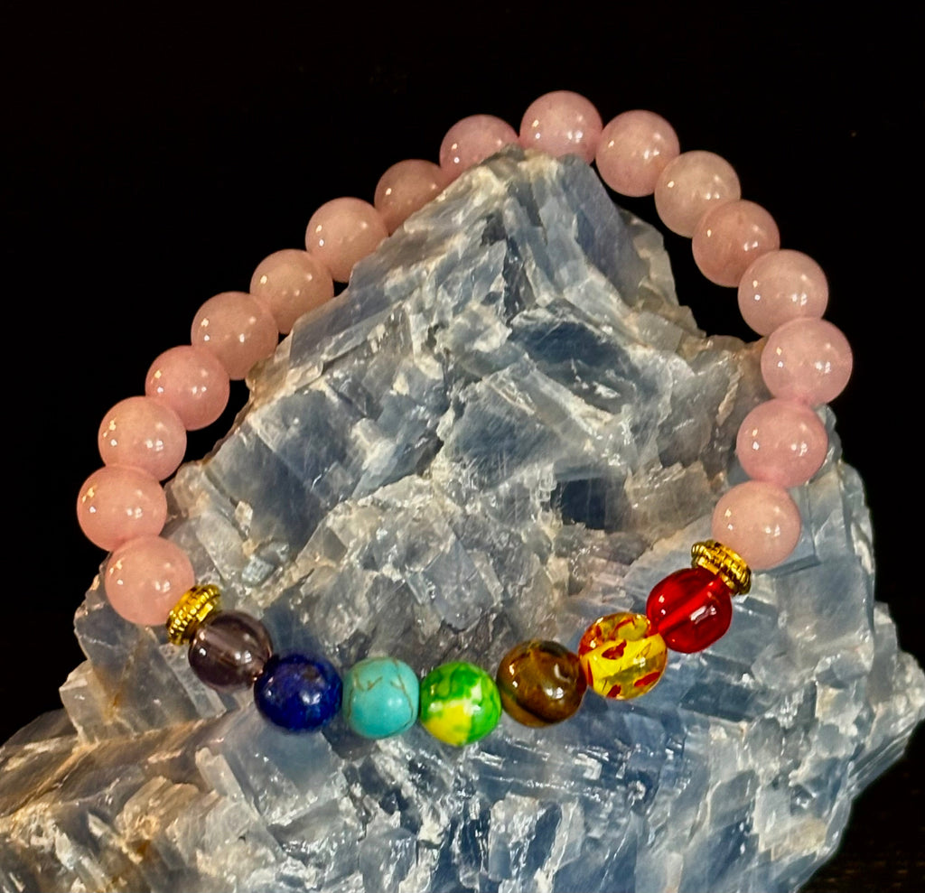 🌸 Chakra & Rose Quartz Healing Bracelet – Emotional Balance + Heart Energy Support | | Wiccan Center