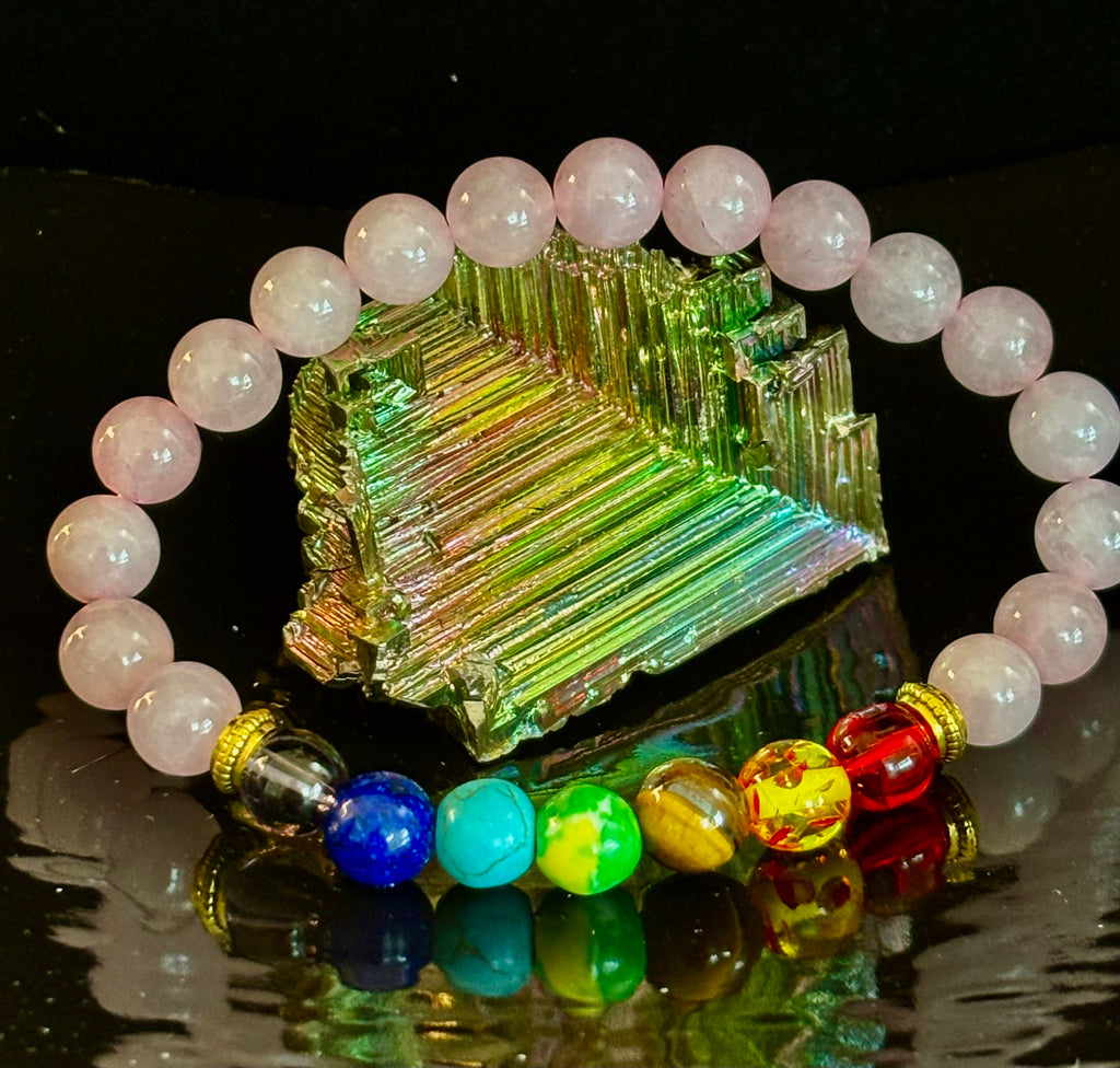 🌸 Chakra & Rose Quartz Healing Bracelet – Emotional Balance + Heart Energy Support | | Wiccan Center