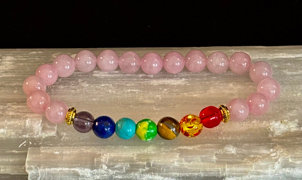🌸 Chakra & Rose Quartz Healing Bracelet – Emotional Balance + Heart Energy Support | | Wiccan Center