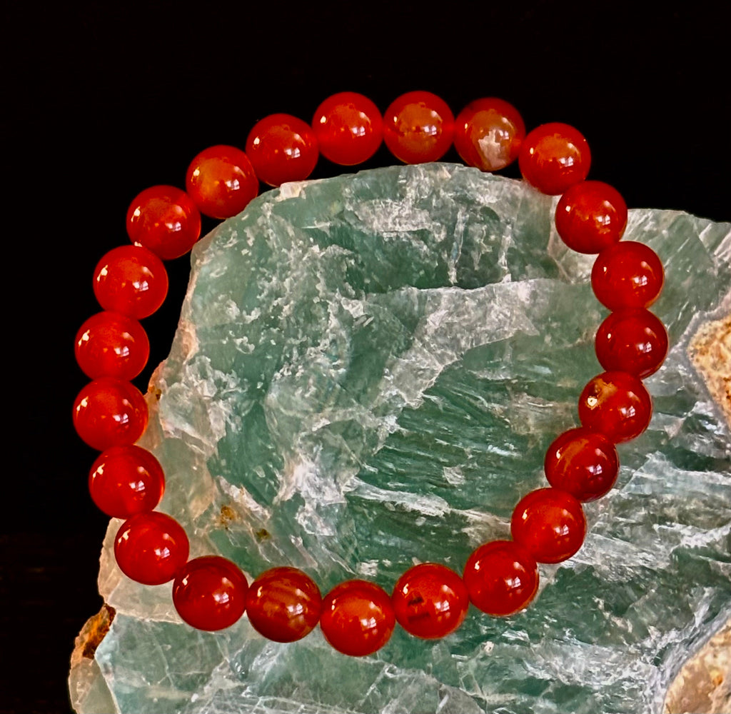 Carnelian Gemstone Bracelet 8mm & 10mm – Reiki-Infused Motivation & Manifestation Jewelry (Medium Wrist) | | Wiccan Center