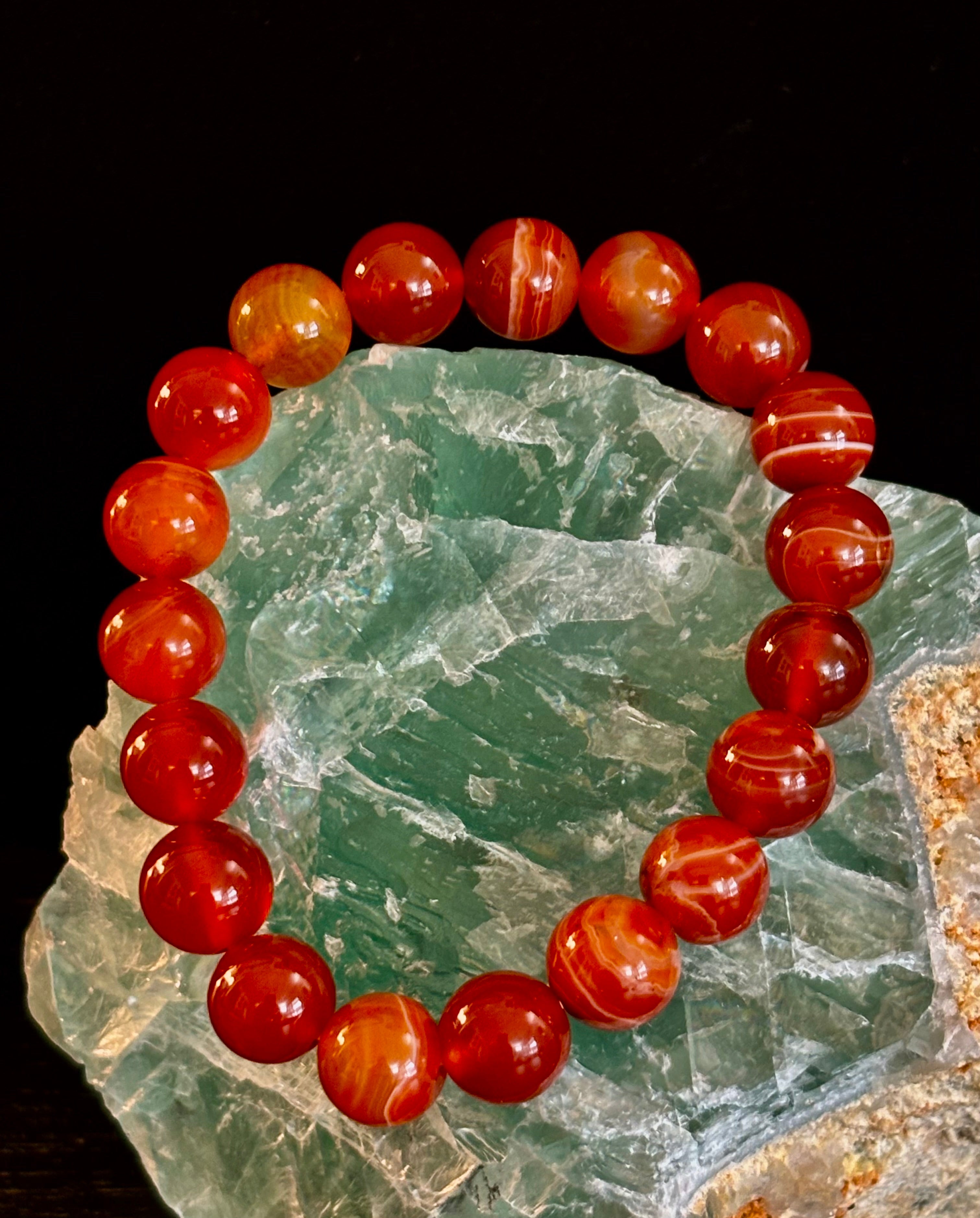Carnelian Gemstone Bracelet 8mm & 10mm – Reiki-Infused Motivation & Manifestation Jewelry (Medium Wrist) | | Wiccan Center