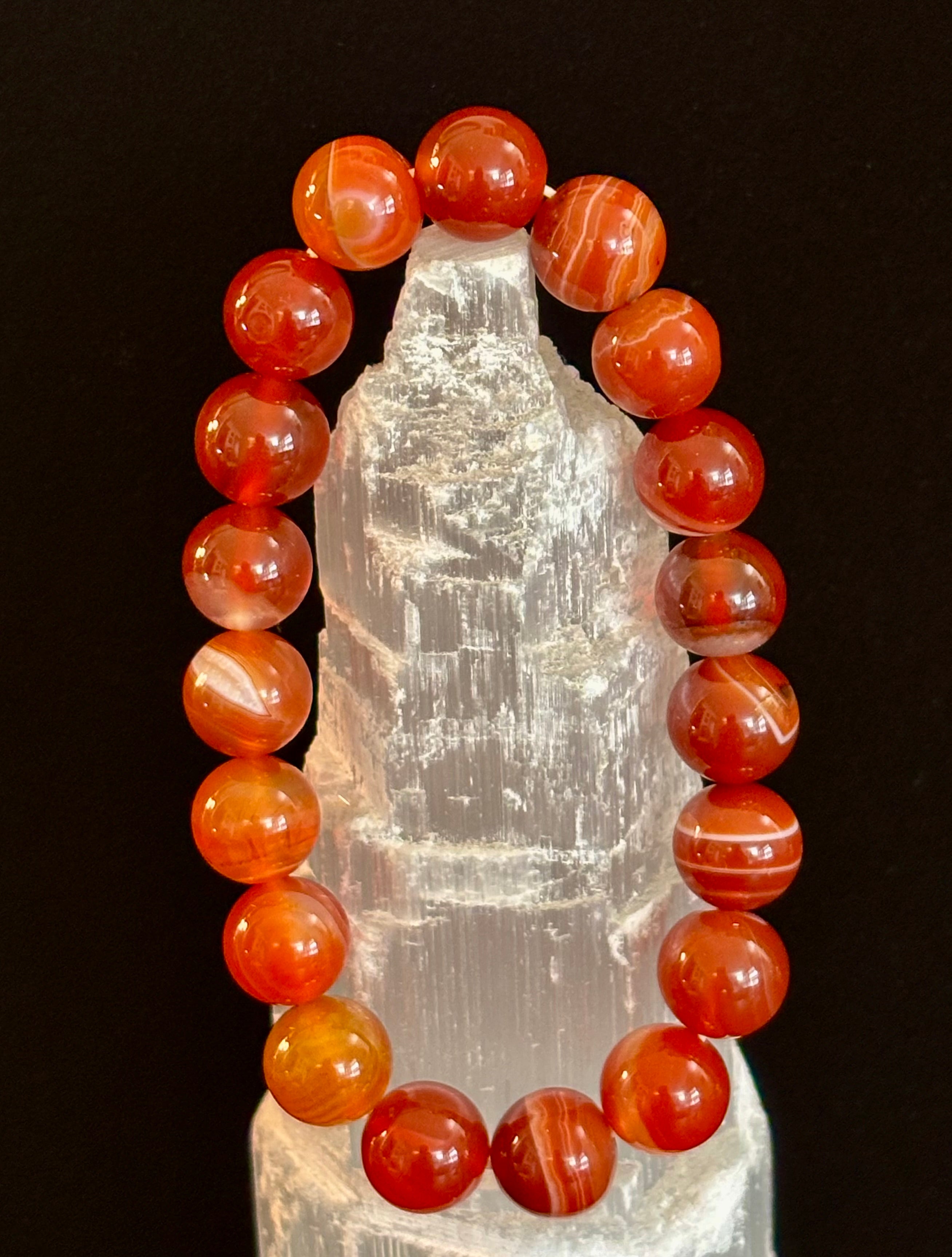 Carnelian Gemstone Bracelet 8mm & 10mm – Reiki-Infused Motivation & Manifestation Jewelry (Medium Wrist) | | Wiccan Center