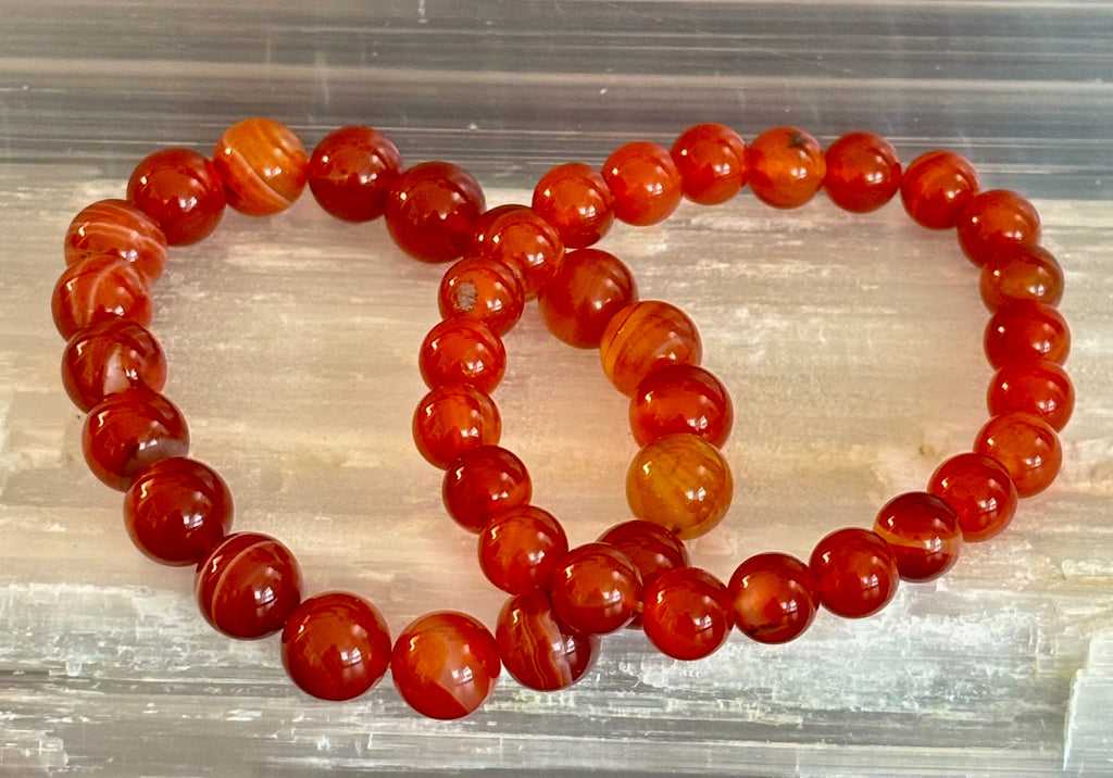 Carnelian Gemstone Bracelet 8mm & 10mm – Reiki-Infused Motivation & Manifestation Jewelry (Medium Wrist) | | Wiccan Center