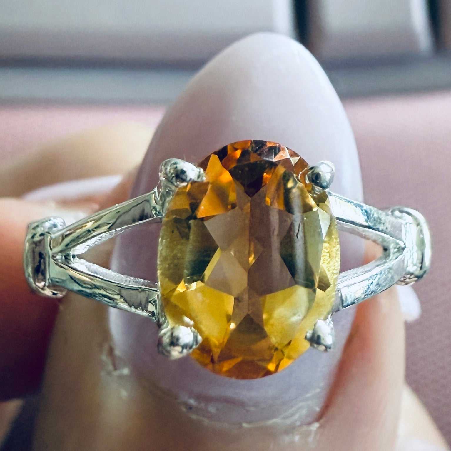 Citrine Oval Split-Shank Ring – Sterling Silver – Size 8 | Rings | Wiccan Center