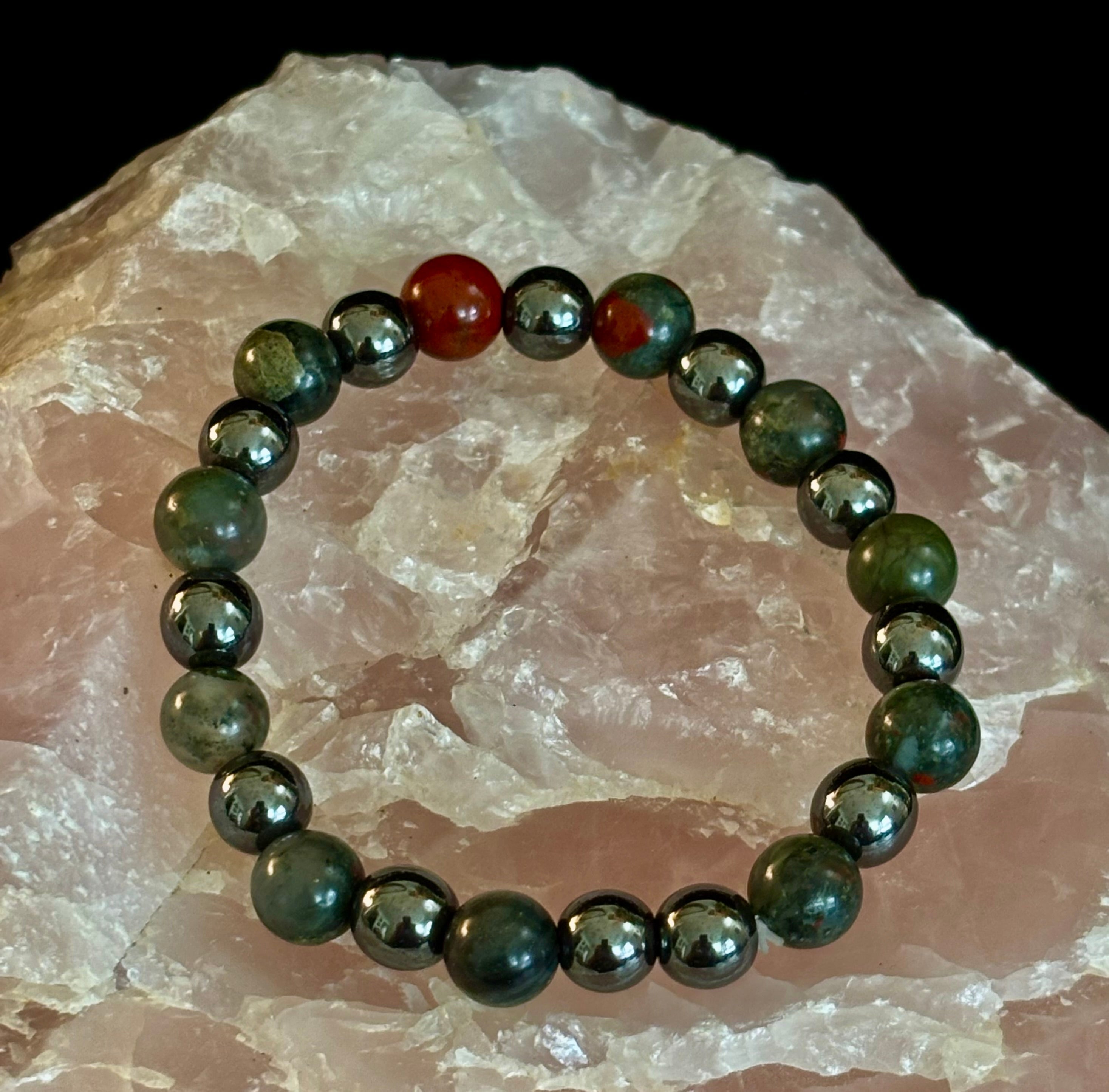 Bloodstone & Hematite Crystal Healing Power Bracelet (Pain Relief) | | Wiccan Center