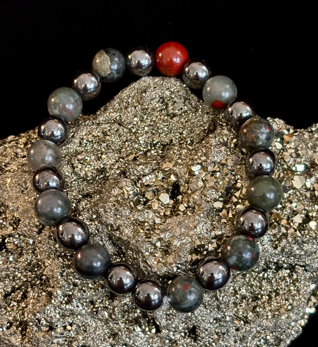 Bloodstone & Hematite Crystal Healing Power Bracelet (Pain Relief) | | Wiccan Center
