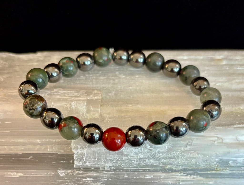 Bloodstone & Hematite Crystal Healing Power Bracelet (Pain Relief) | | Wiccan Center