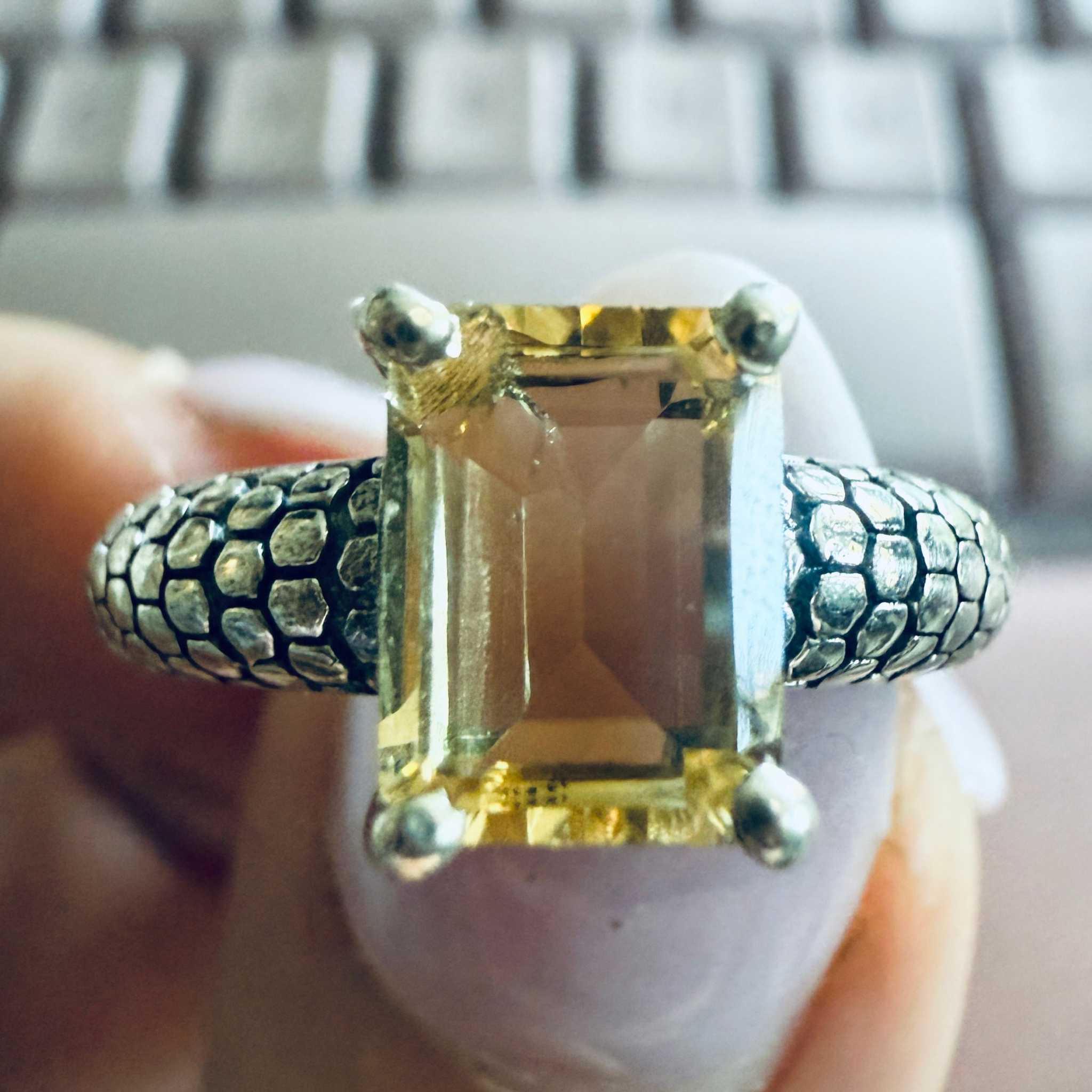 Citrine Rectangle Snake-Band Ring – Sterling Silver – Sizes 6 and 7 | Rings | Wiccan Center