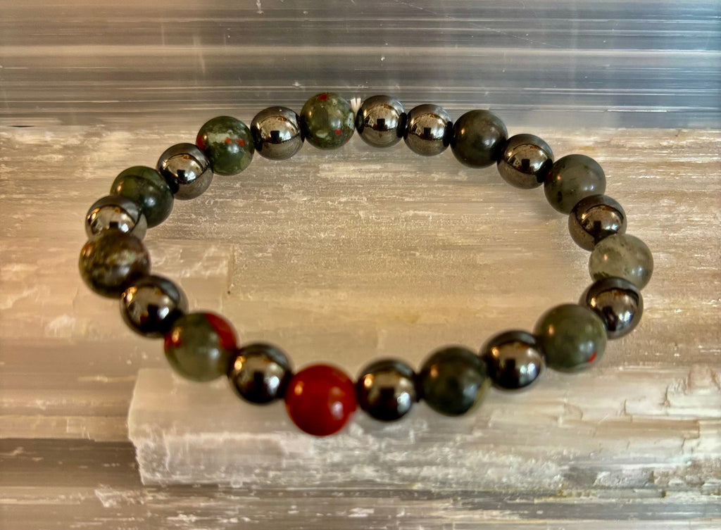 Bloodstone & Hematite Crystal Healing Power Bracelet (Pain Relief) | | Wiccan Center