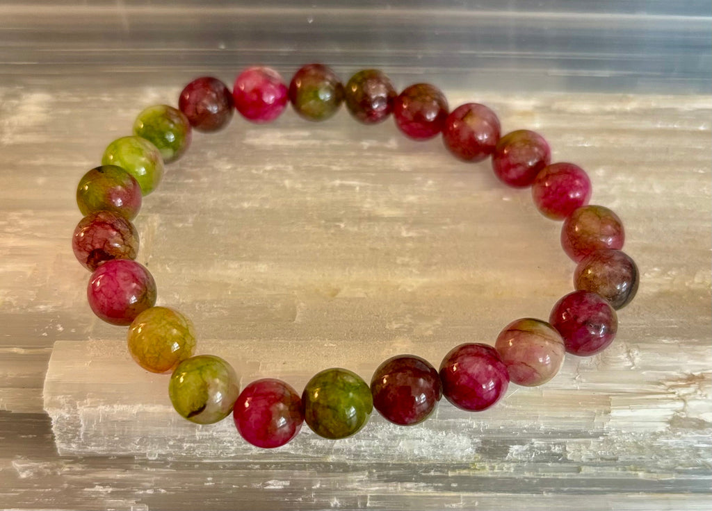 Watermelon Tourmaline Love & Healing Bracelet – 8mm Natural Gemstone Beads (Small to Medium Wrists) | | Wiccan Center