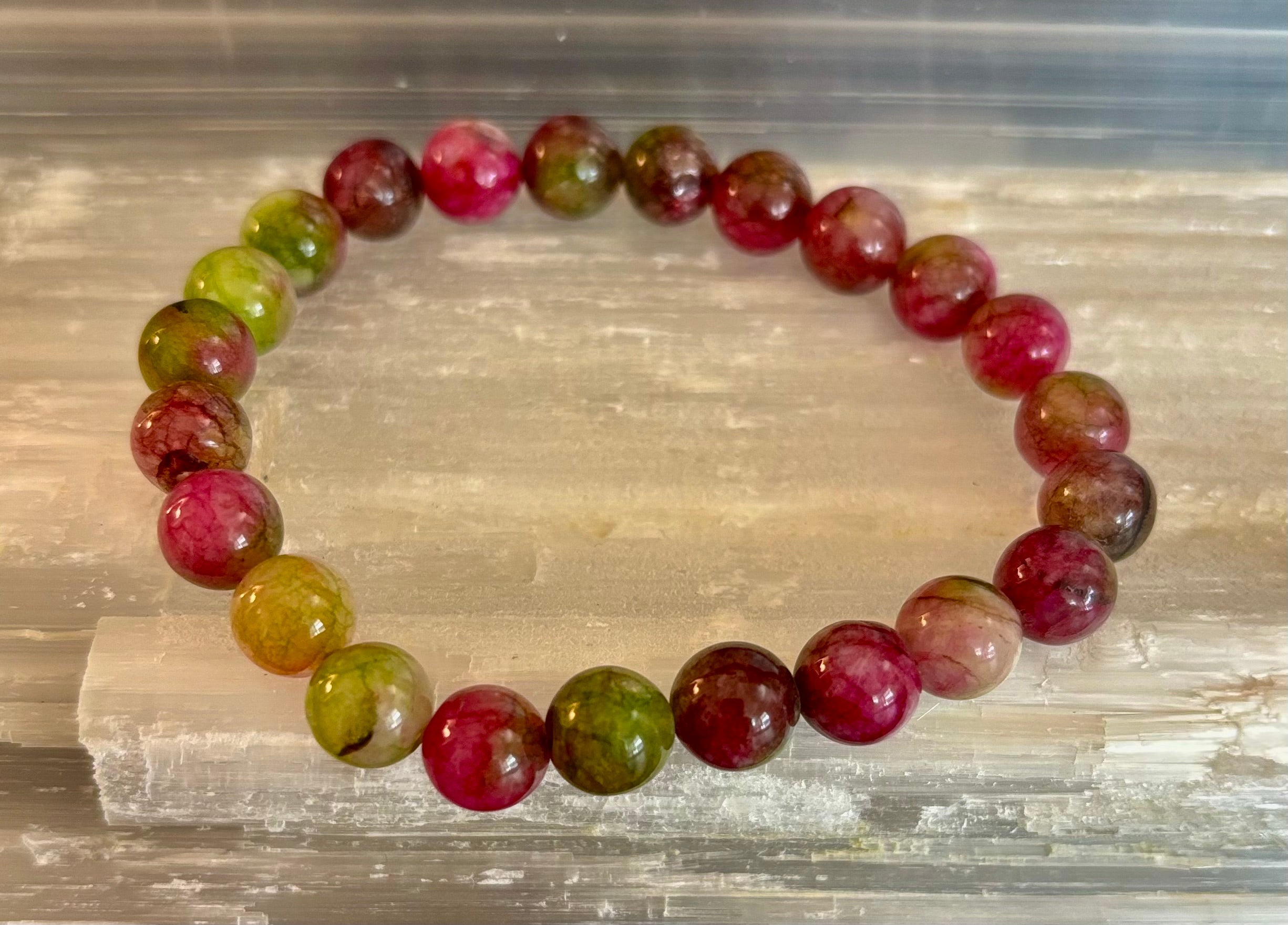 Watermelon Tourmaline Love & Healing Bracelet – 8mm Natural Gemstone Beads (Small to Medium Wrists) | | Wiccan Center
