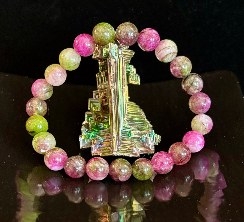 Watermelon Tourmaline Love & Healing Bracelet – 8mm Natural Gemstone Beads (Small to Medium Wrists) | | Wiccan Center