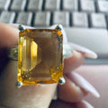 Citrine Emerald-Cut Statement Ring – Sterling Silver – Size 9 | Rings | Wiccan Center
