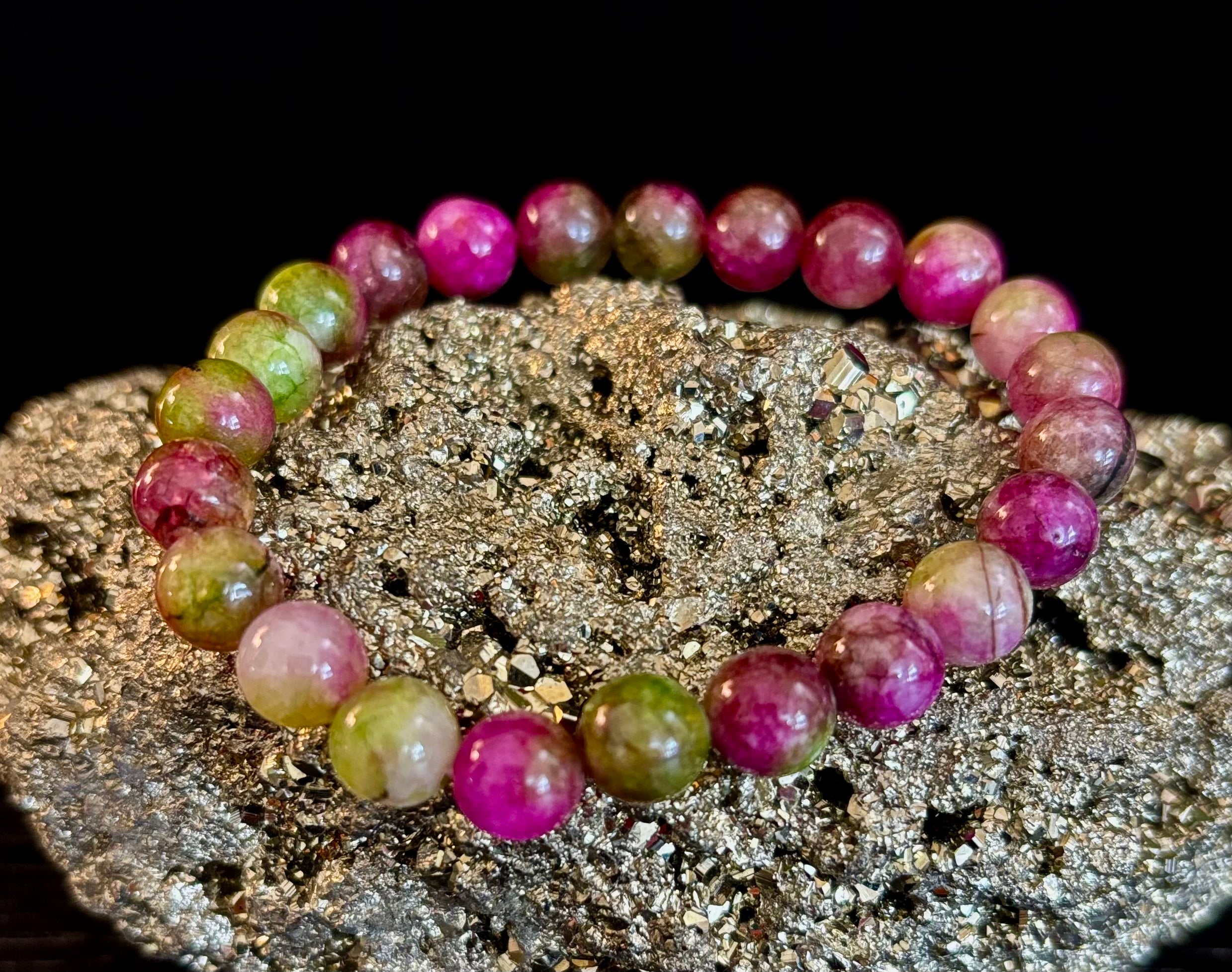 Watermelon Tourmaline Love & Healing Bracelet – 8mm Natural Gemstone Beads (Small to Medium Wrists) | | Wiccan Center