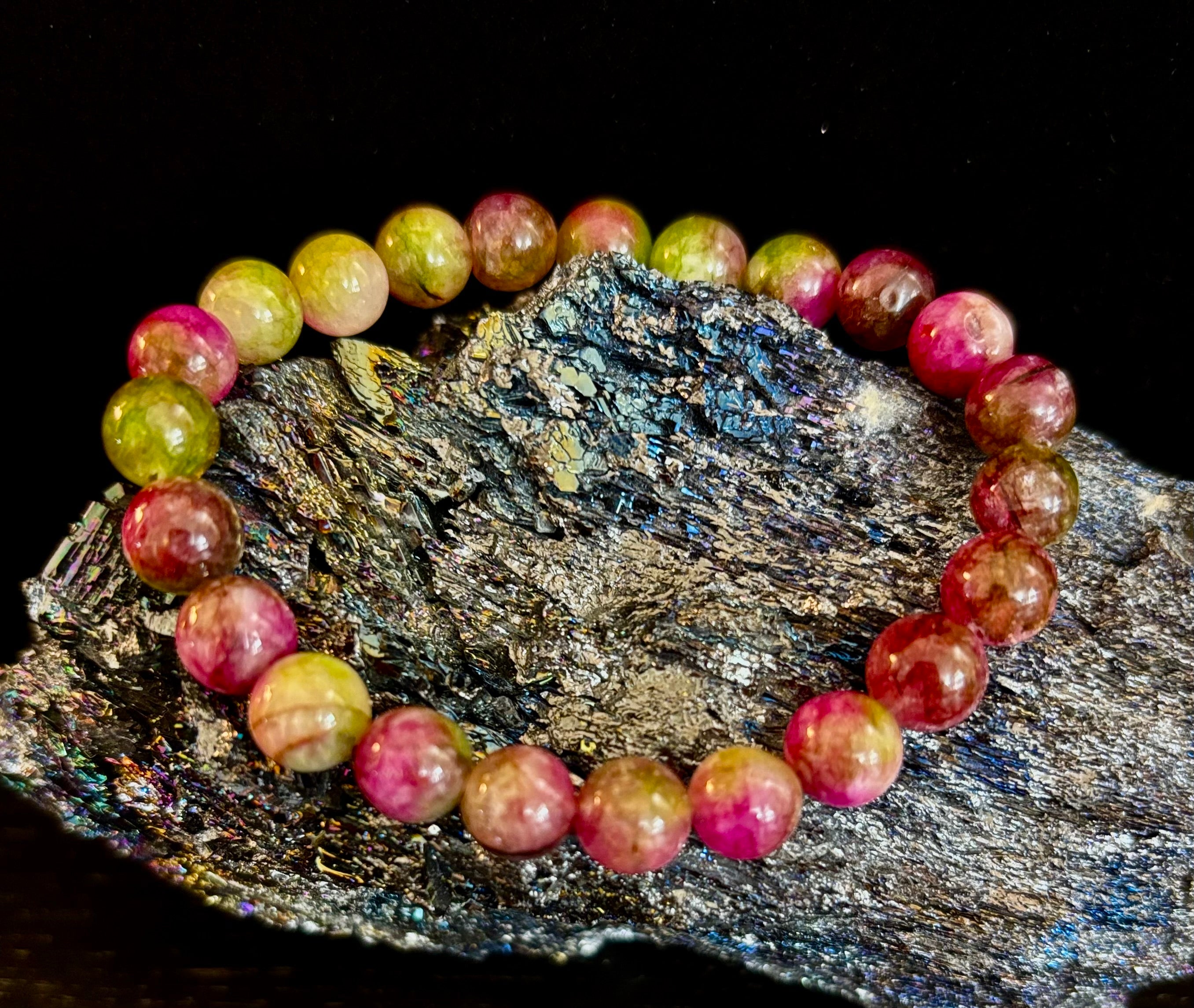 Watermelon Tourmaline Love & Healing Bracelet – 8mm Natural Gemstone Beads (Small to Medium Wrists) | | Wiccan Center