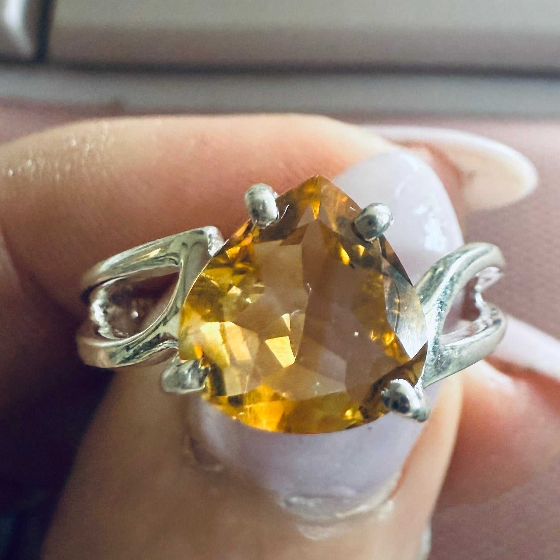Citrine Pear-Cut Swirl Band Ring – Sterling Silver – Size 9 | Rings | Wiccan Center