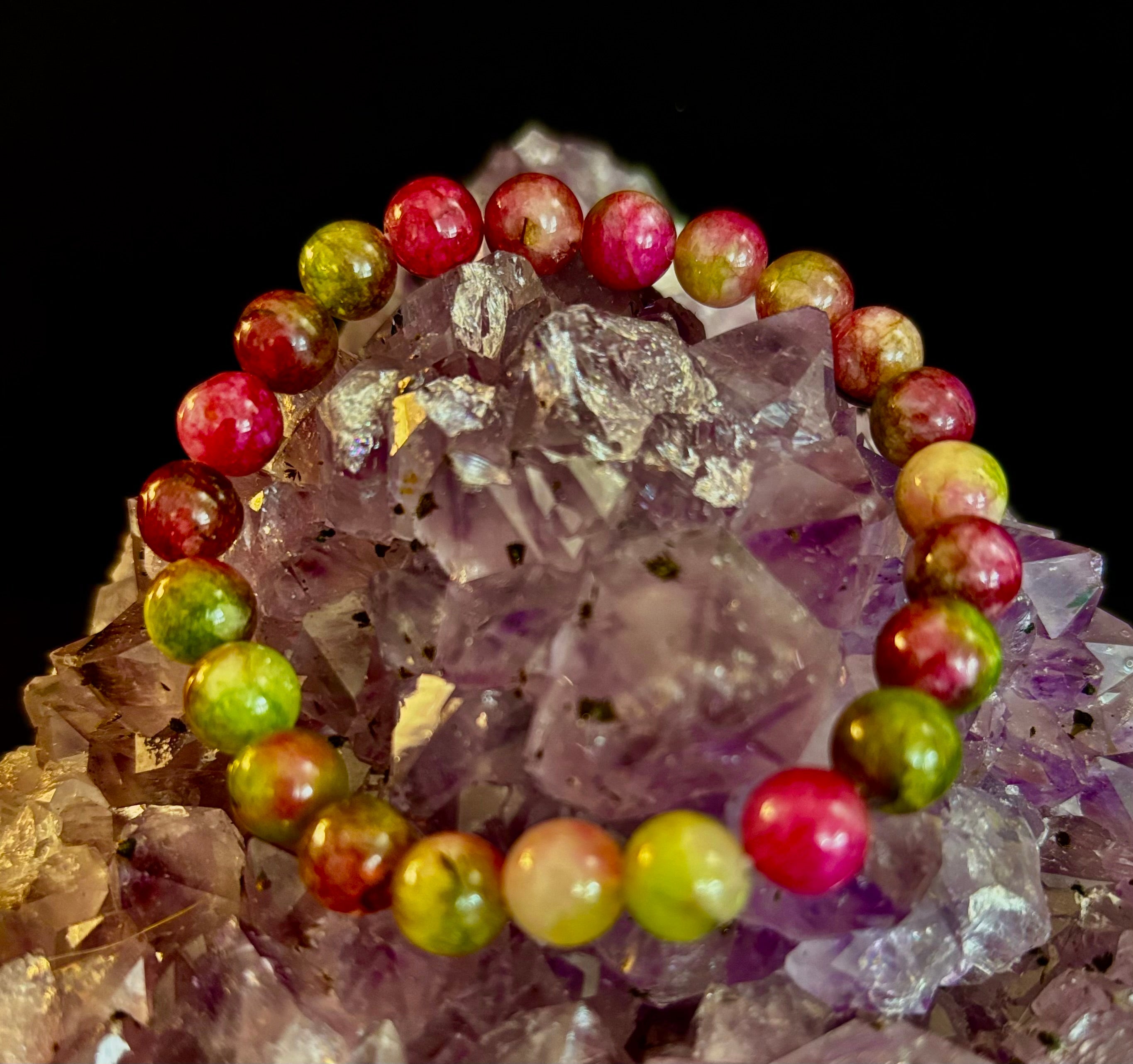 Watermelon Tourmaline Love & Healing Bracelet – 8mm Natural Gemstone Beads (Small to Medium Wrists) | | Wiccan Center