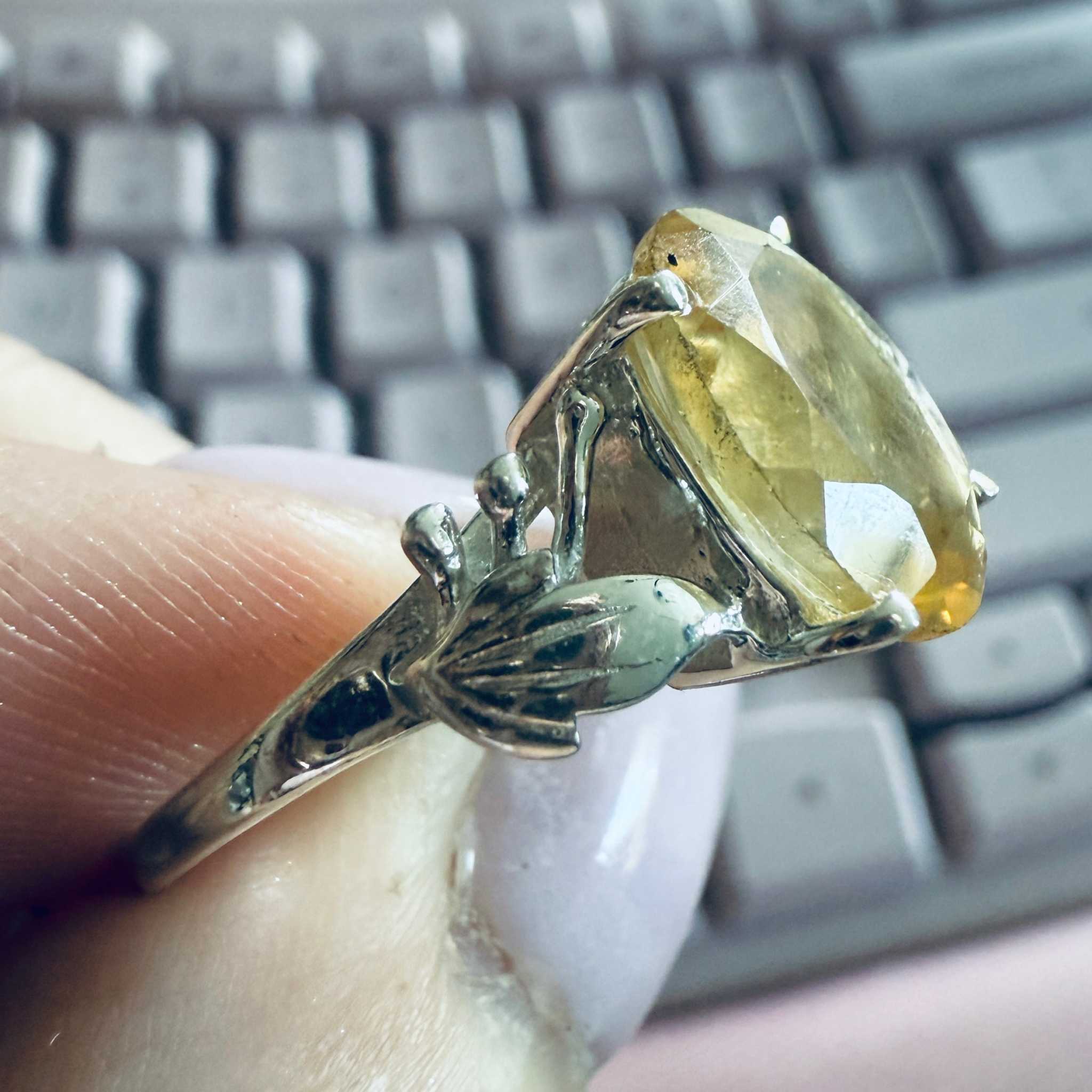 Citrine Oval Floral Band Ring – Sterling Silver – Size 8 | Rings | Wiccan Center