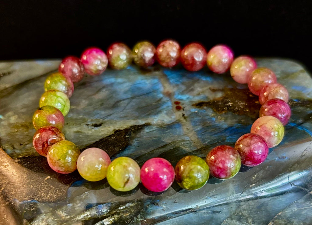 Watermelon Tourmaline Love & Healing Bracelet – 8mm Natural Gemstone Beads (Small to Medium Wrists) | | Wiccan Center