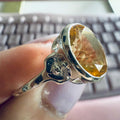 Citrine Oval Faceted Rose-Detail Ring – Sterling Silver – Size 8 | Rings | Wiccan Center