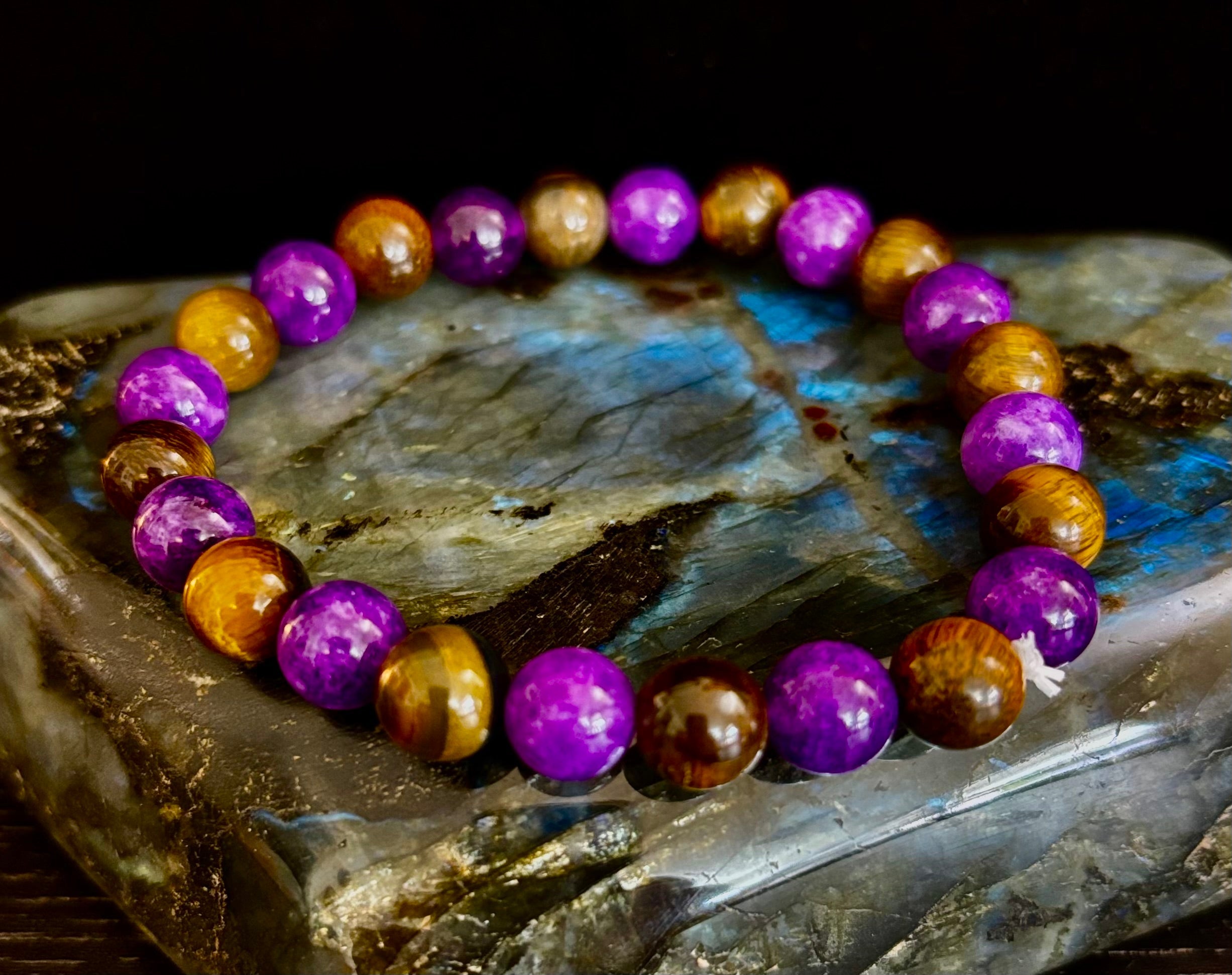 Amethyst & Tiger’s Eye 8mm Reiki-Infused Balance & Confidence Bracelet (Medium–Large Wrist) | | Wiccan Center