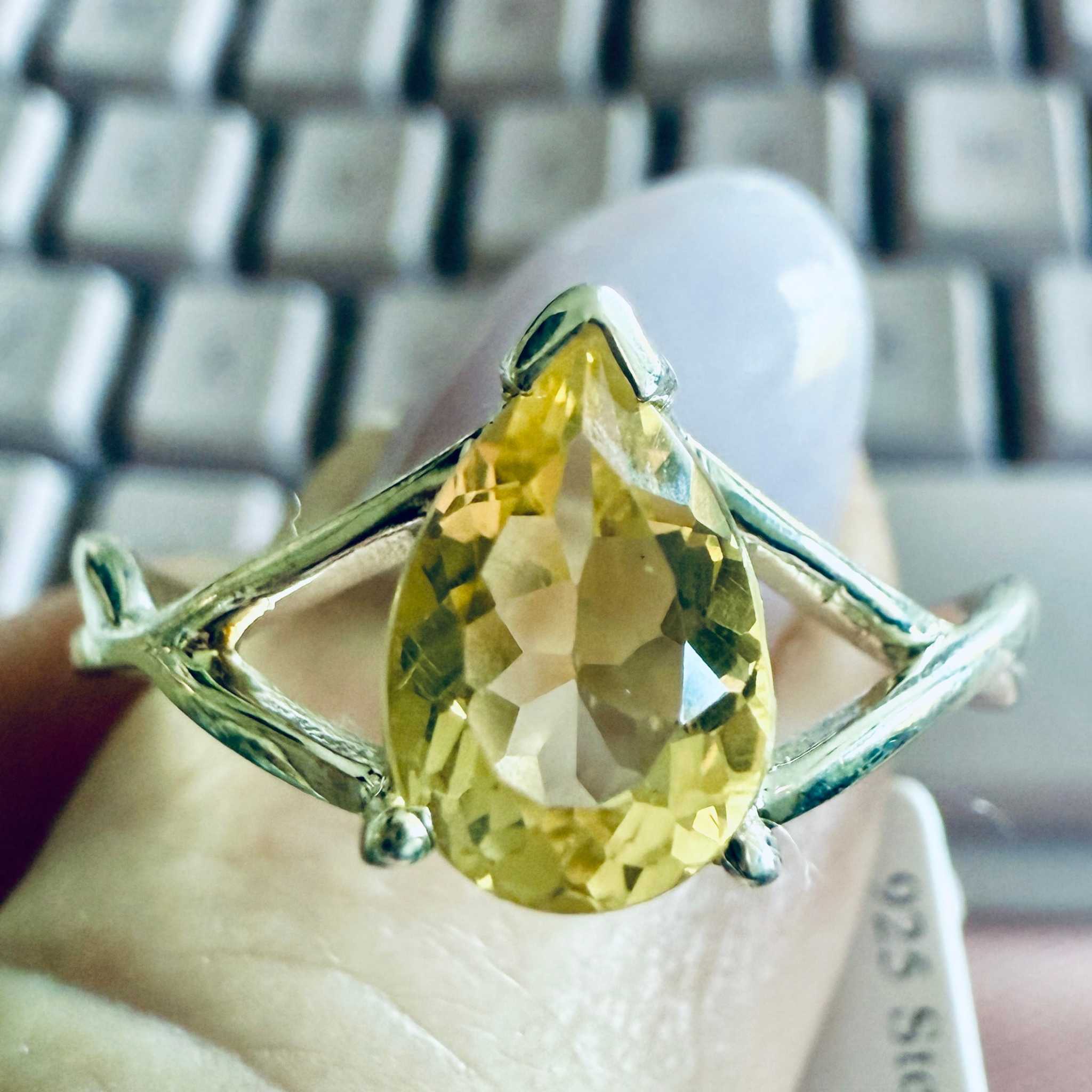 Citrine Pear-Cut Branch-Style Ring – Sterling Silver – Size 13 | Rings | Wiccan Center