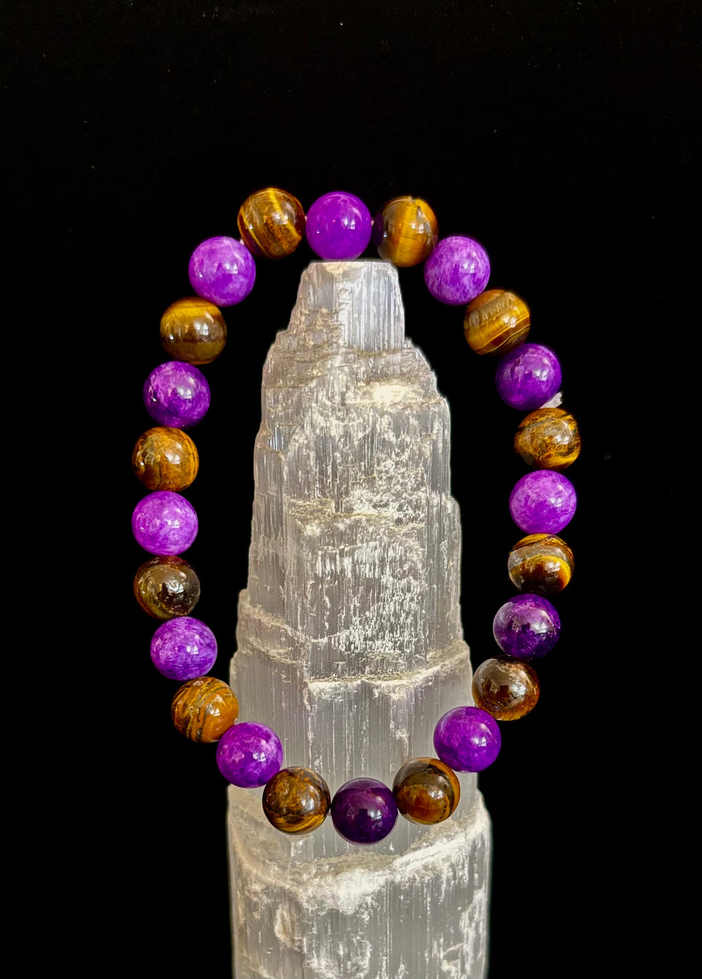 Amethyst & Tiger’s Eye 8mm Reiki-Infused Balance & Confidence Bracelet (Medium–Large Wrist) | | Wiccan Center
