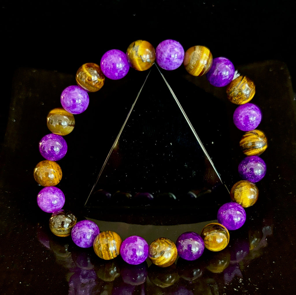 Amethyst & Tiger’s Eye 8mm Reiki-Infused Balance & Confidence Bracelet (Medium–Large Wrist) | | Wiccan Center