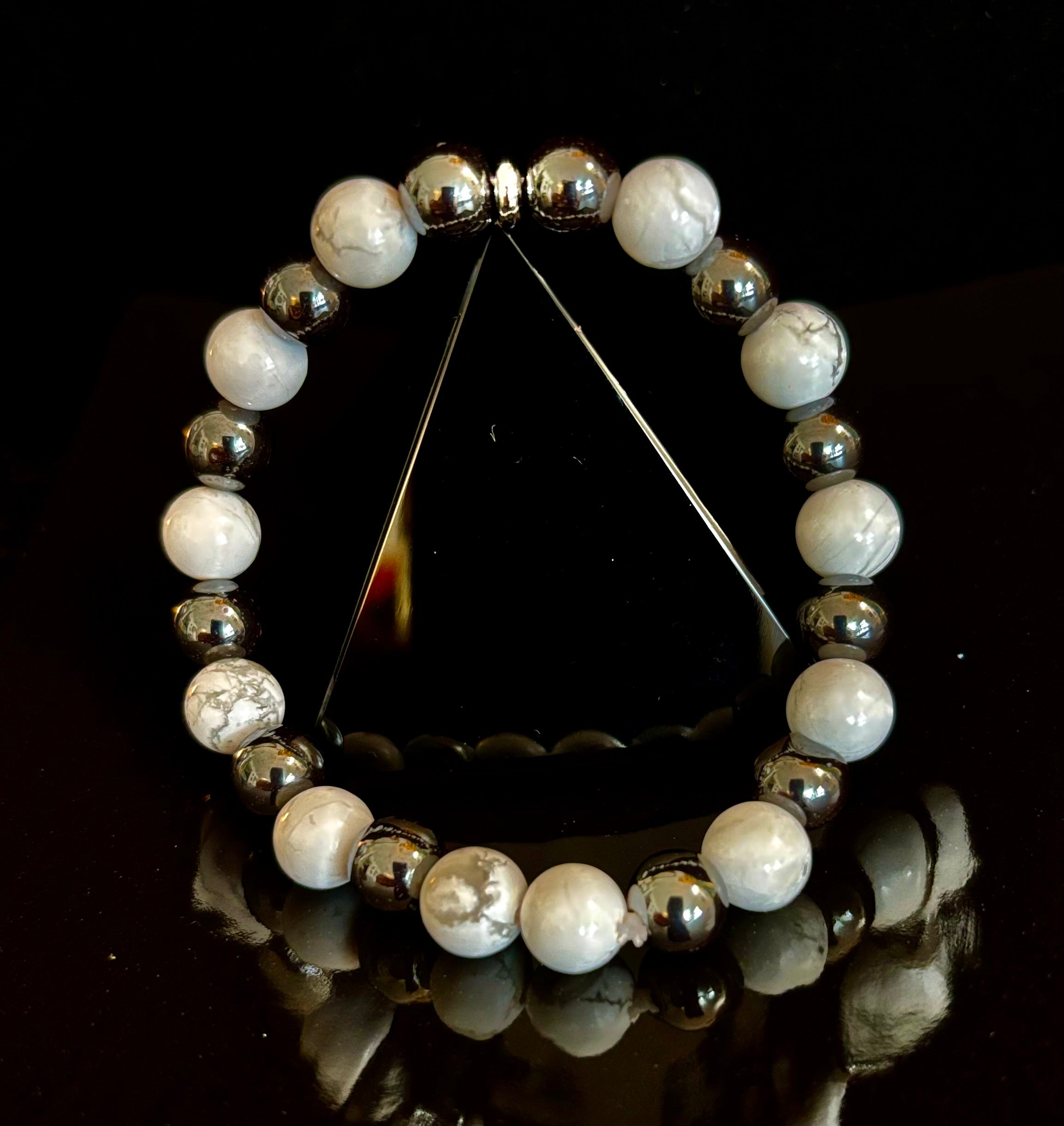 White Howlite & Hematite Reiki-Infused Calm & Grounding Bracelet (Medium Wrist) | | Wiccan Center