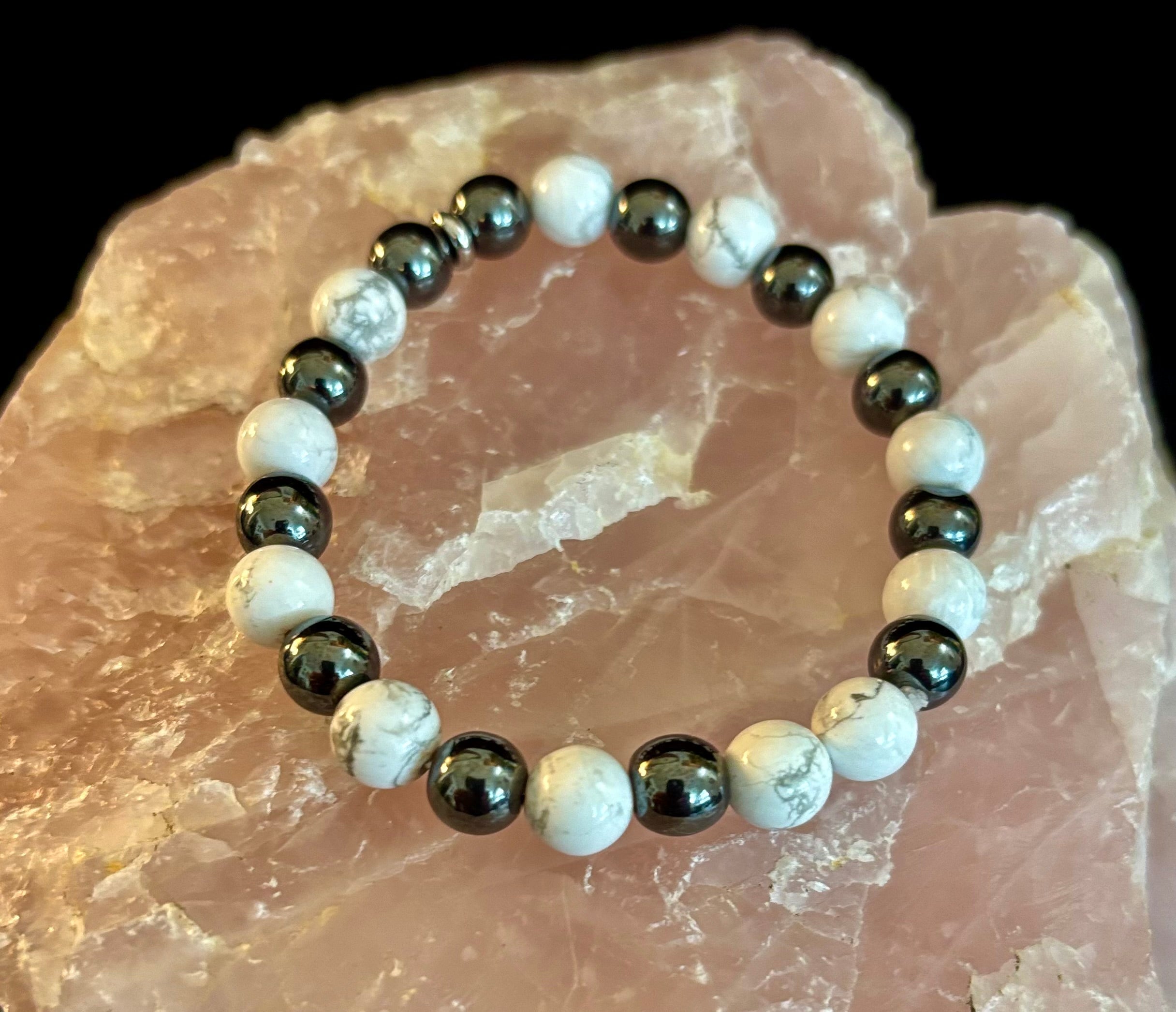 White Howlite & Hematite Reiki-Infused Calm & Grounding Bracelet (Medium Wrist) | | Wiccan Center