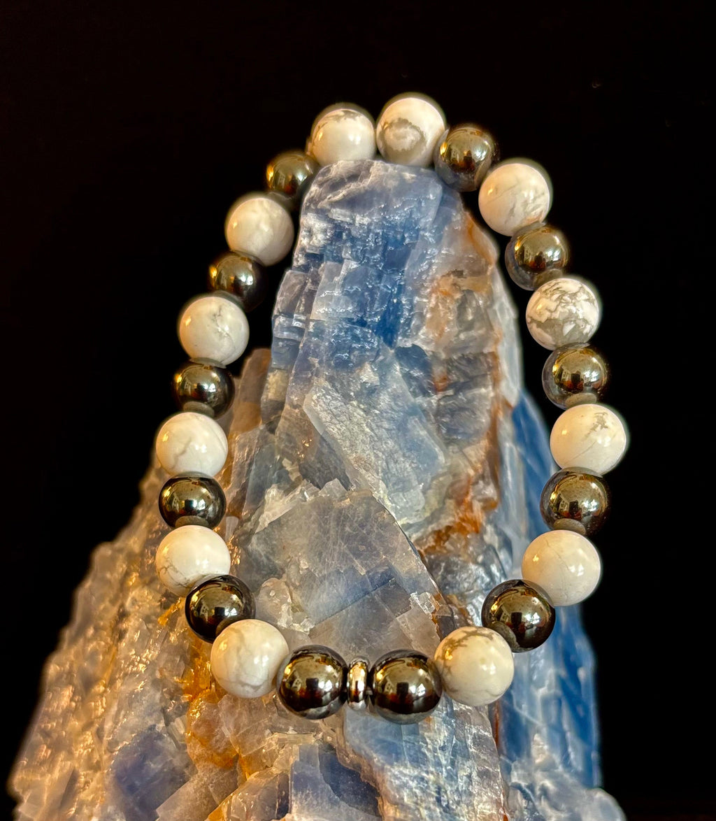 White Howlite & Hematite Reiki-Infused Calm & Grounding Bracelet (Medium Wrist) | | Wiccan Center