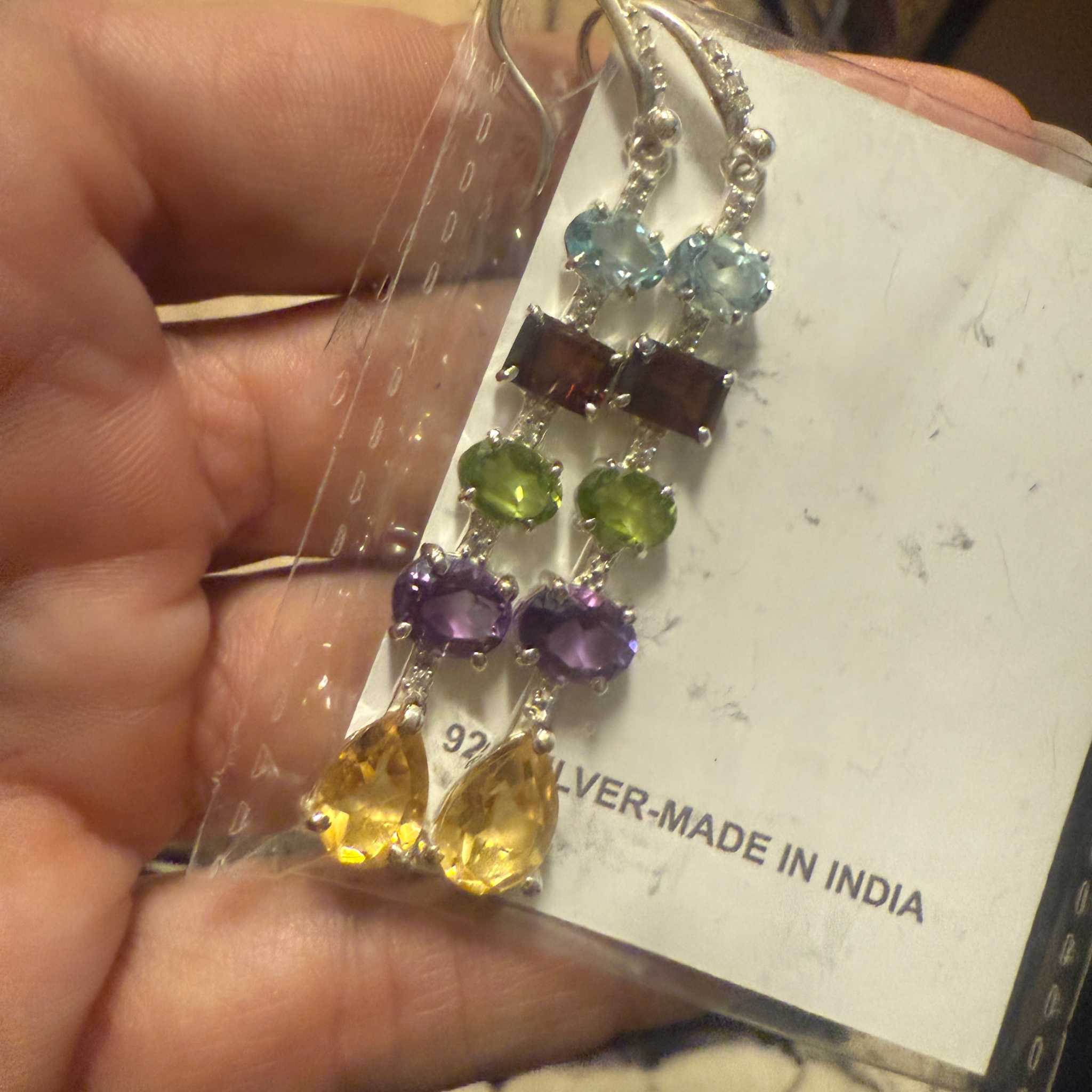 Multistone Linear Dangle Earrings with Teardrop – Sterling Silver | Earrings | Wiccan Center