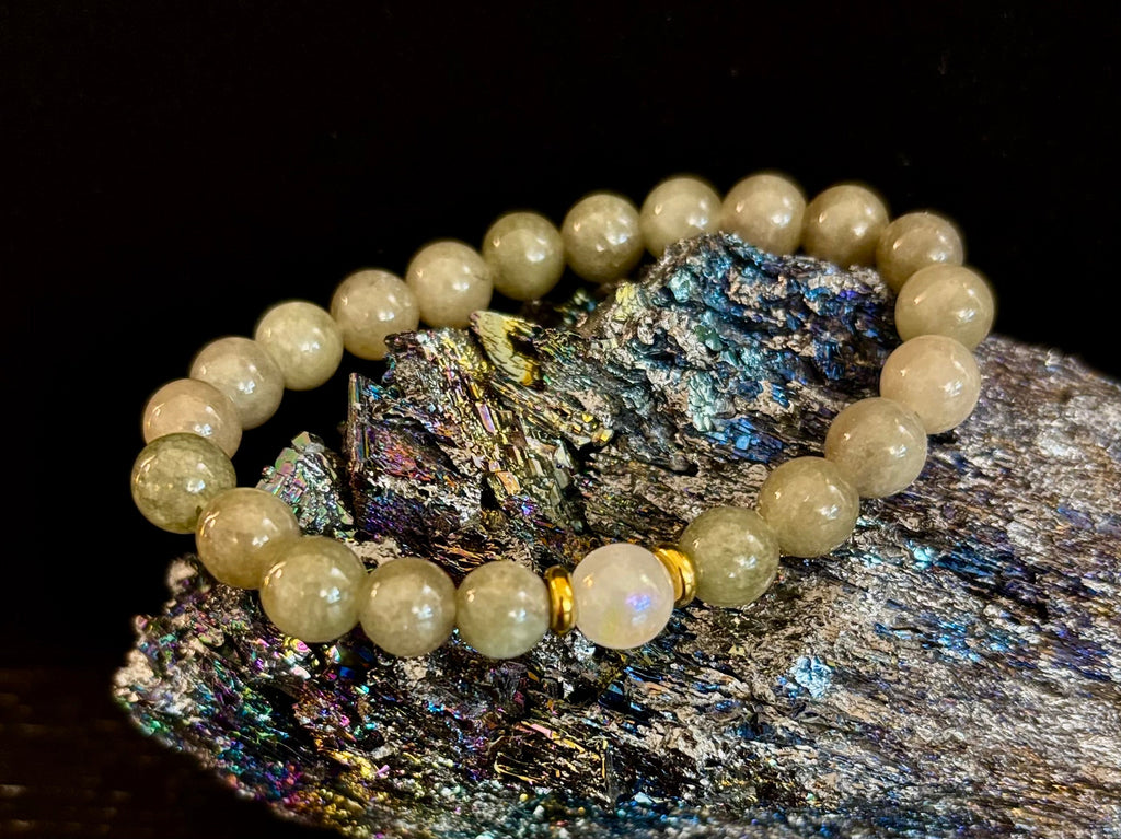 Green Aventurine and White Jade Bracelet – 8mm Natural Stone Beads | | Wiccan Center