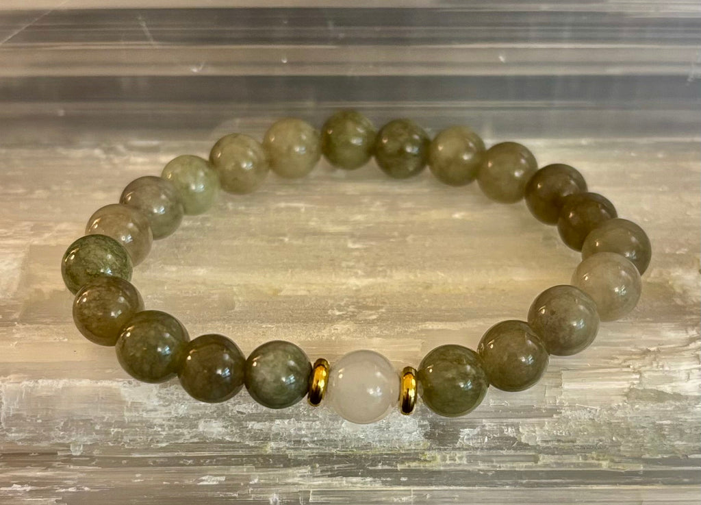 Green Aventurine and White Jade Bracelet – 8mm Natural Stone Beads | | Wiccan Center