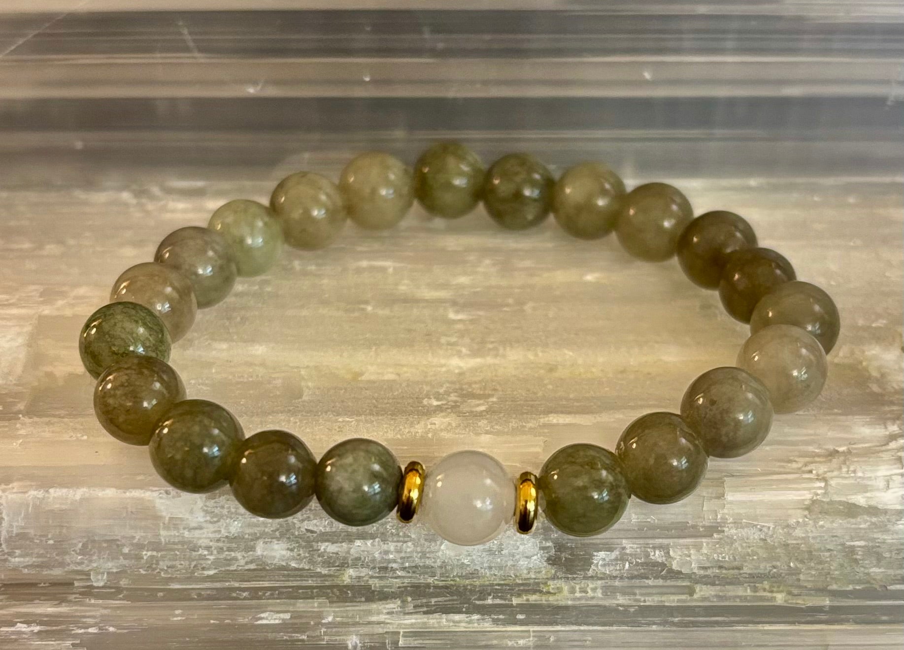 Green Aventurine and White Jade Bracelet – 8mm Natural Stone Beads | | Wiccan Center